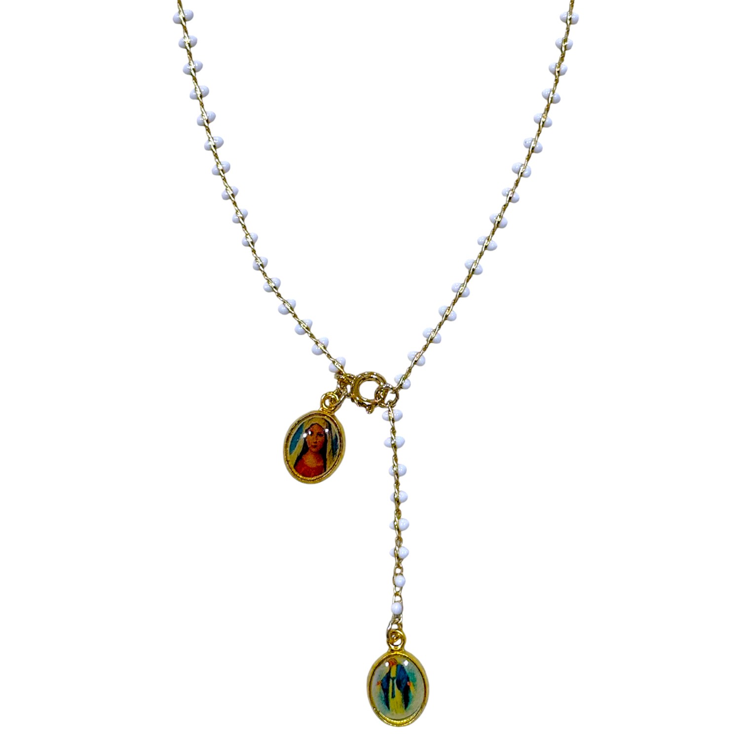Alexie Of Athens Women's White Enamel Madonna Prayer Strand Necklace In Metallic