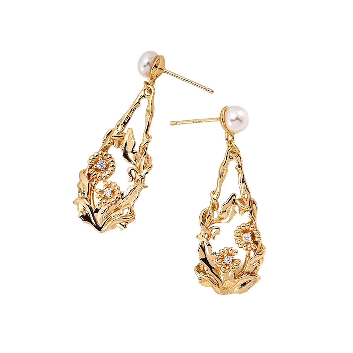 Ms. Donna Women's Teardrop Flower Vine Dangle Gold Earrings