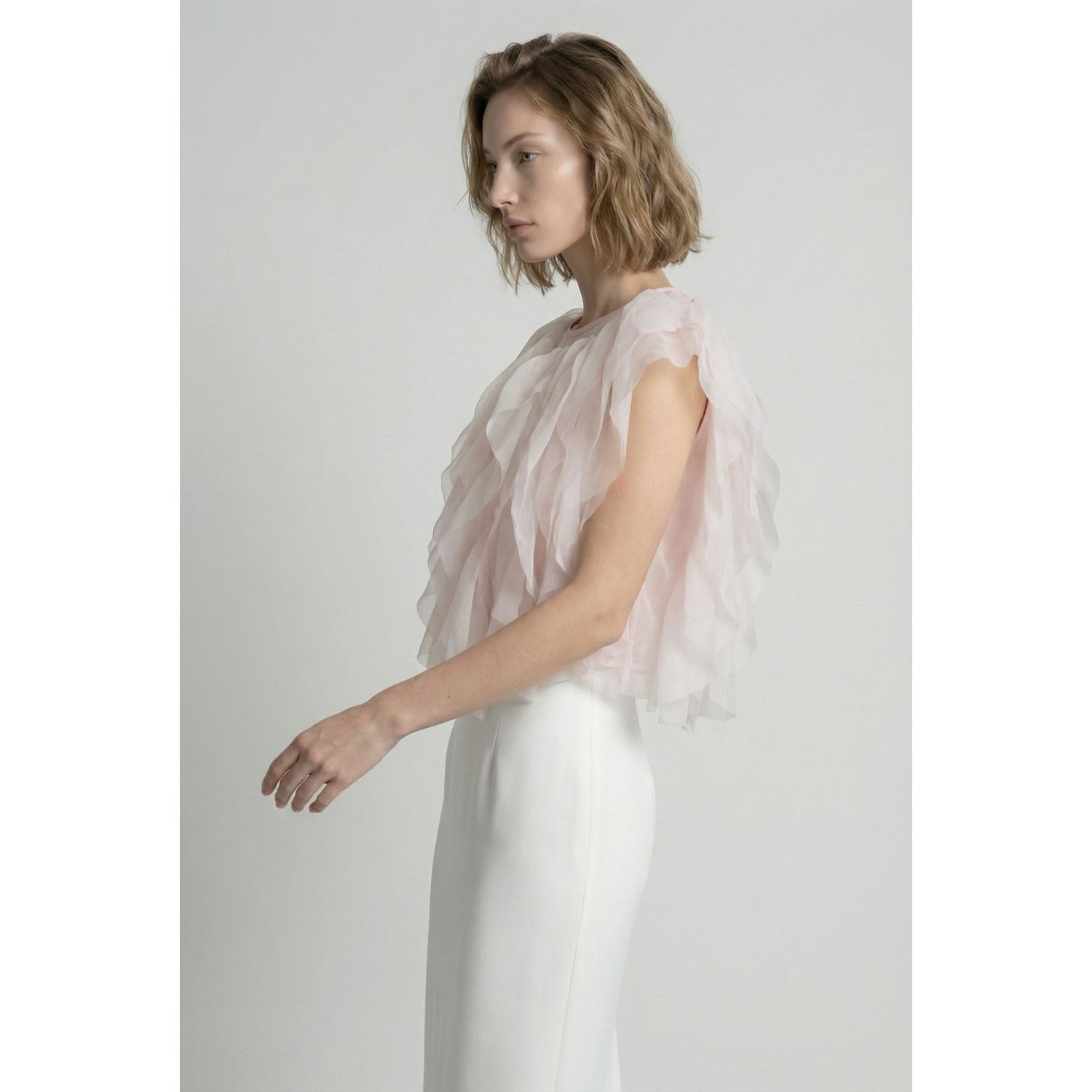 Sheer Tulle Blouse With Cascading Ruffles | Modenaire | Wolf & Badger