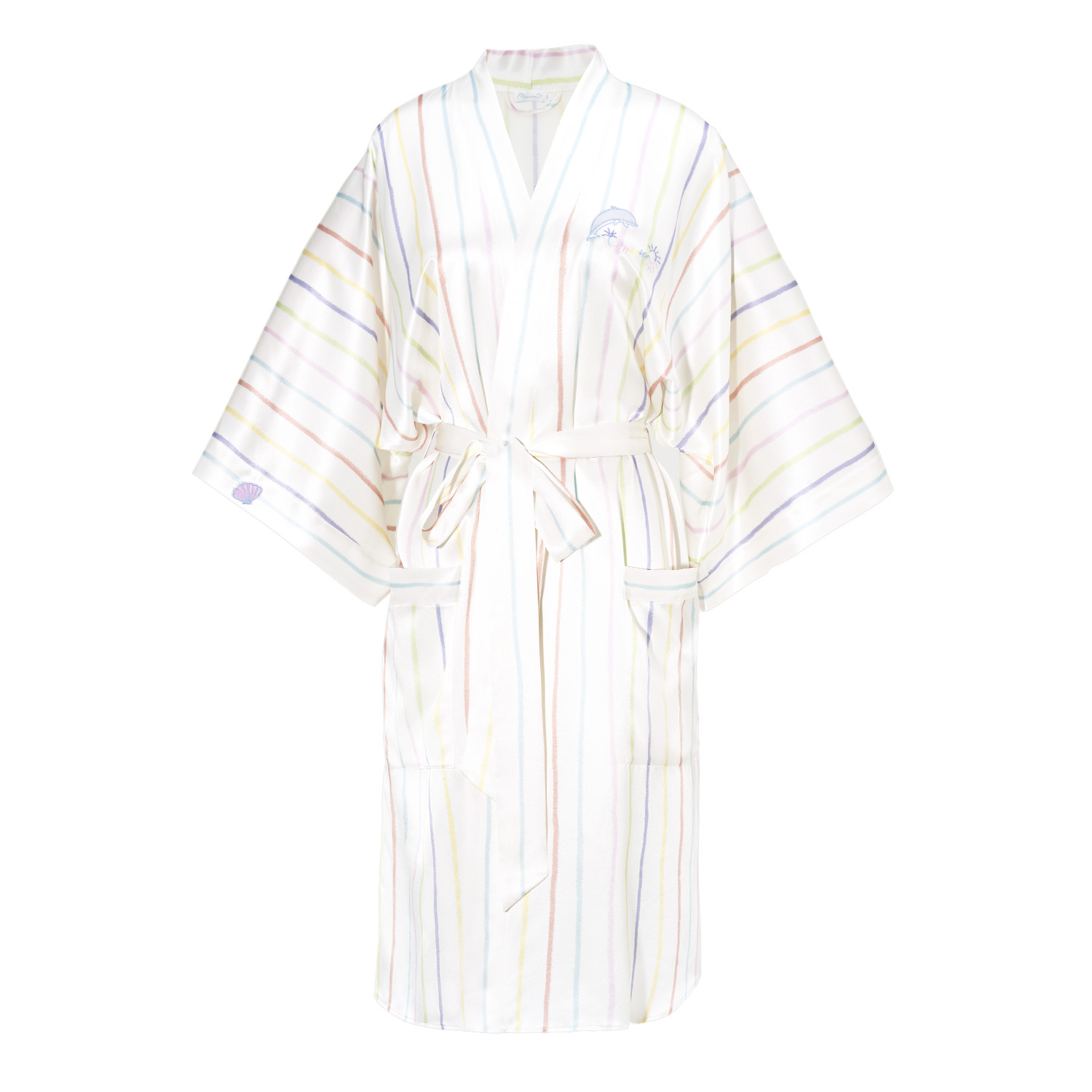 Manito Ocean Stripe Women's Silk Short Robe