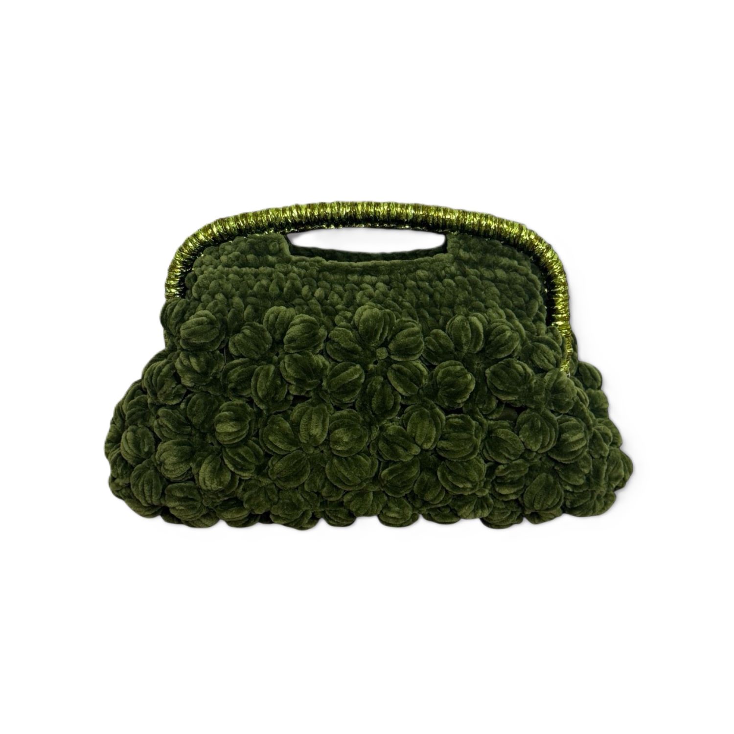 Springmoonatelier Women's Handmade Green Floral Velvet Crochet Designer Bag – A Unique And Statement-made Piece In Green