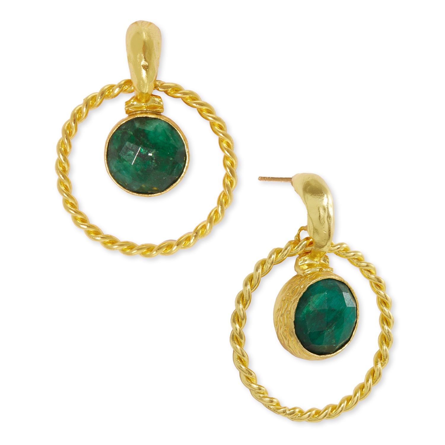 Women’s Gold / Green Myra Emerald Front Hoop Earrings Ottoman Hands