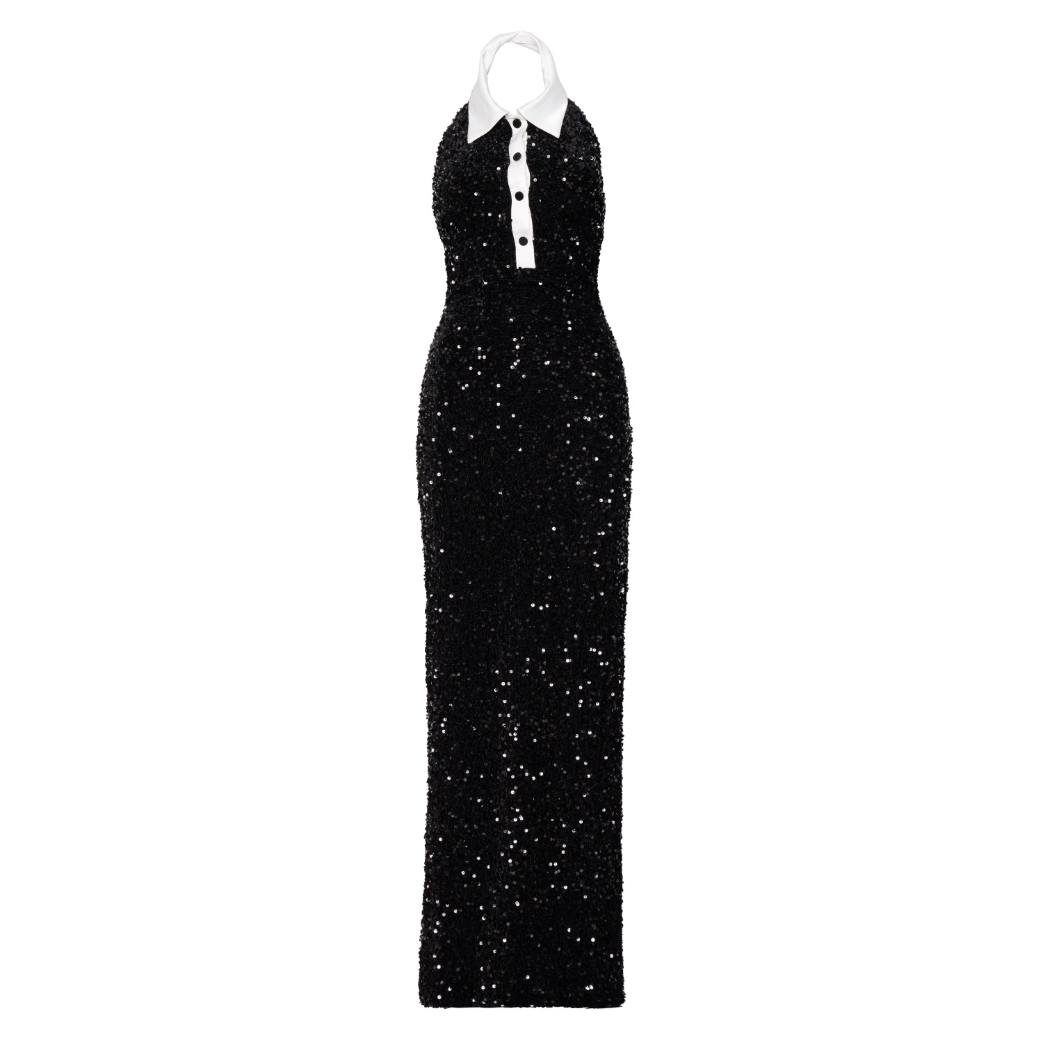 Ofuure Women's Black / White Ria Halter Sequin Maxi Dress In Onyx In Black/white