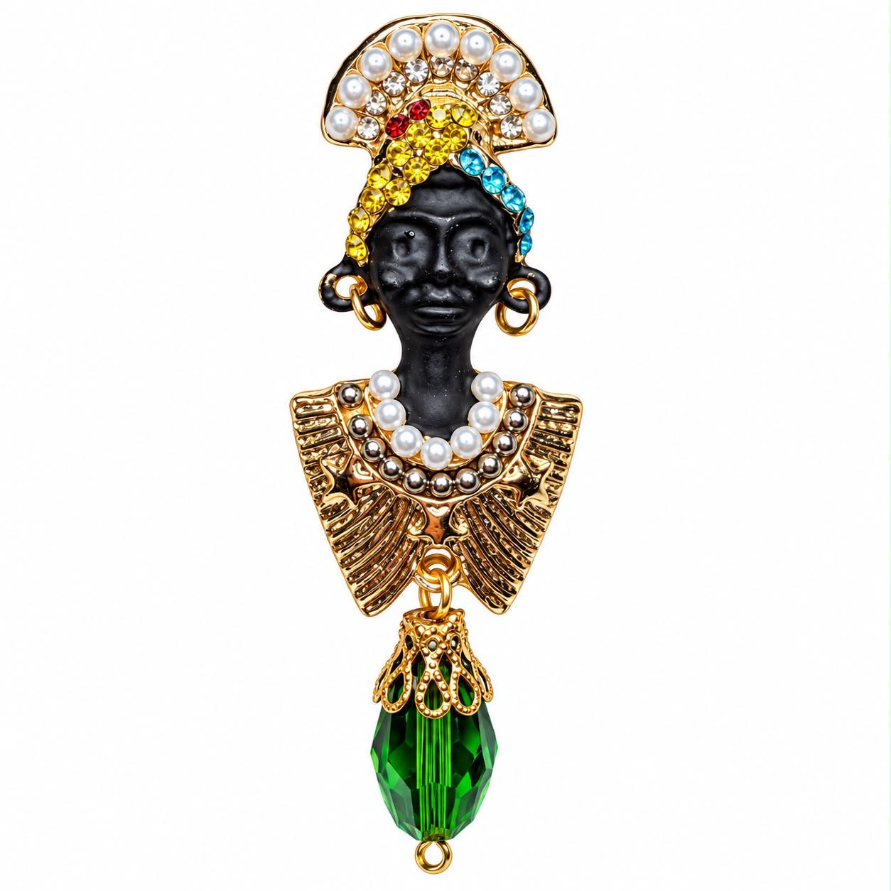 Women's Gold / Green / Black Emerald Majesty Pearl & Crystal African Queen Gold Tone Statement Brooch - Black | By Ozge