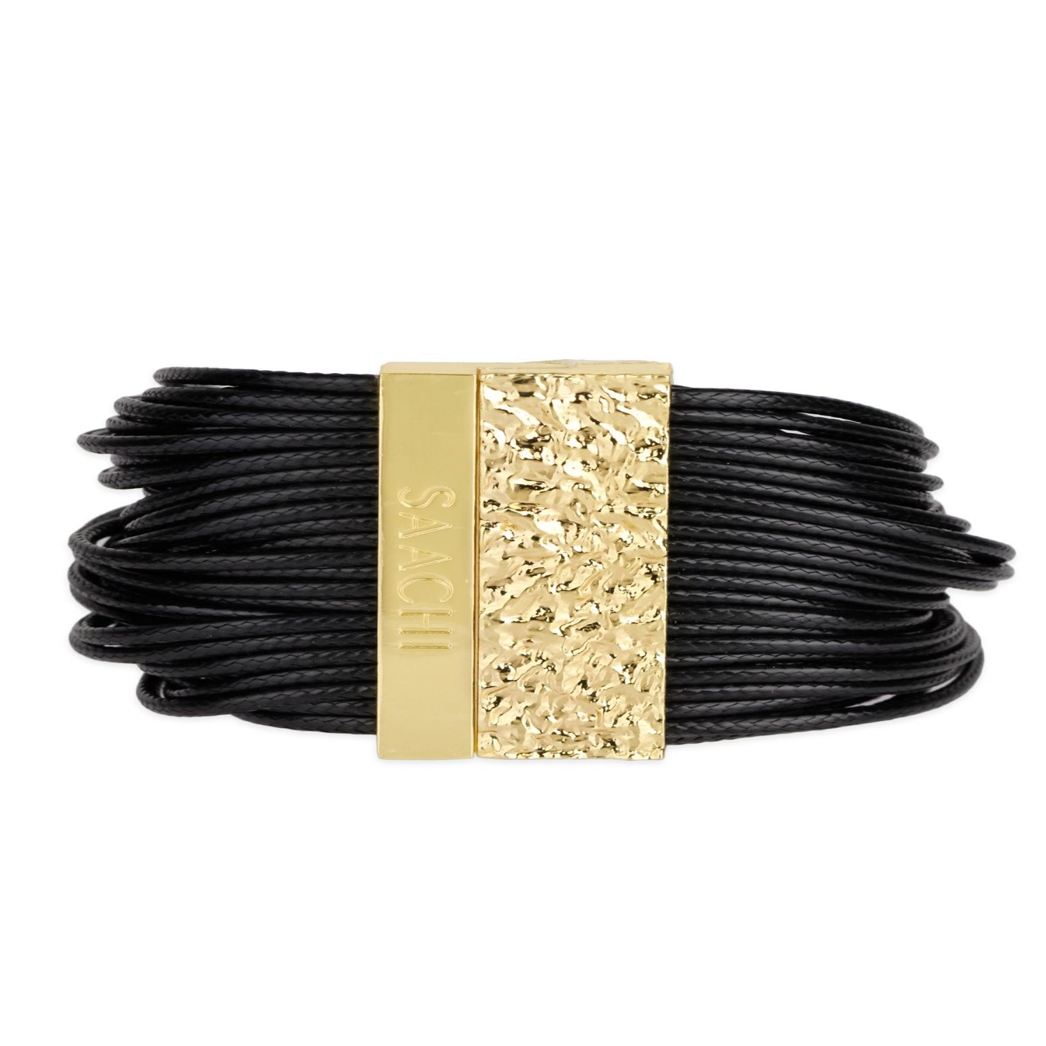 Saachi Women's Metallic Multi Strand Leather Cord Black Bracelet In Black