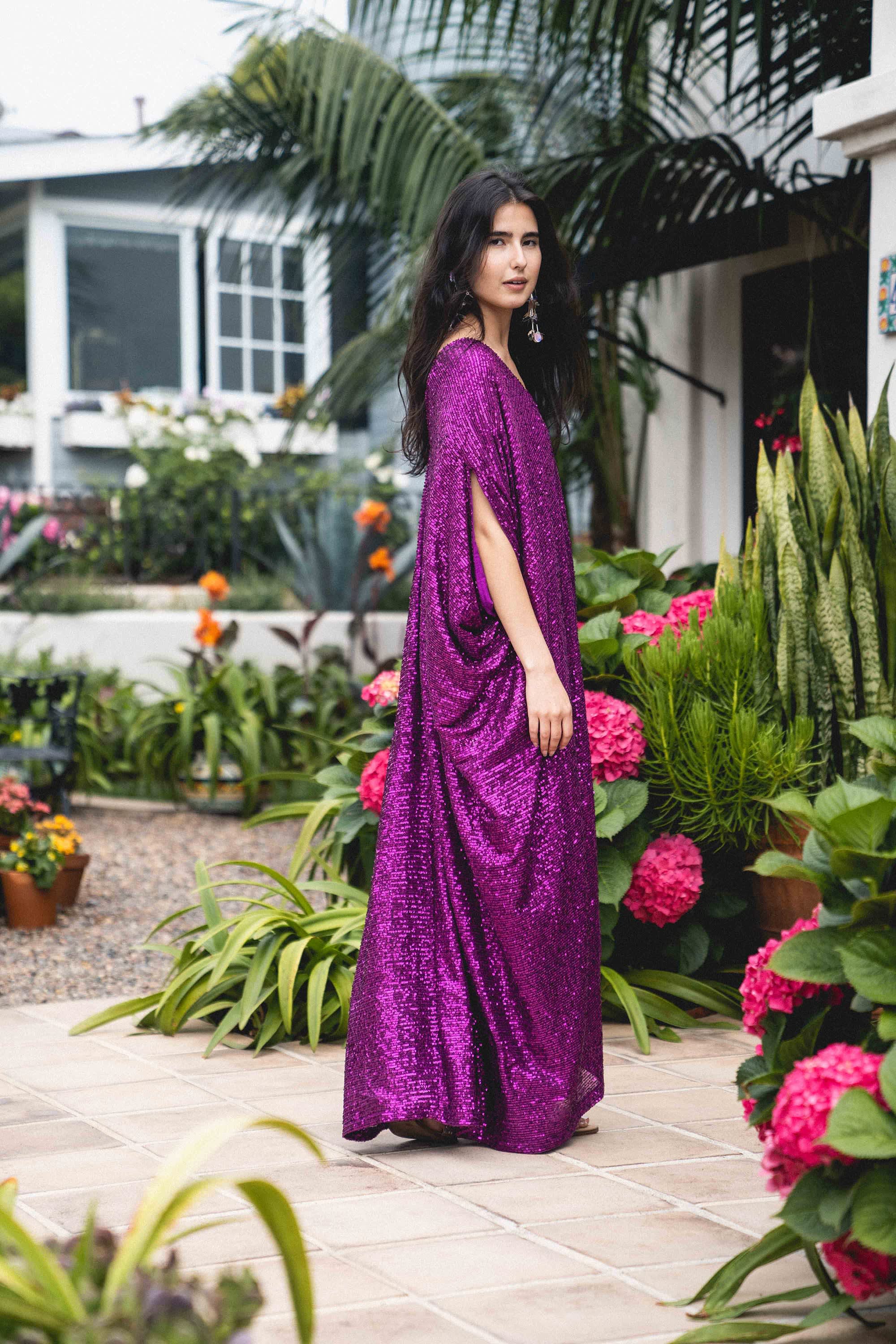 Fuchsia Sequin Caftan Kaftan Dress by Jennafer Grace