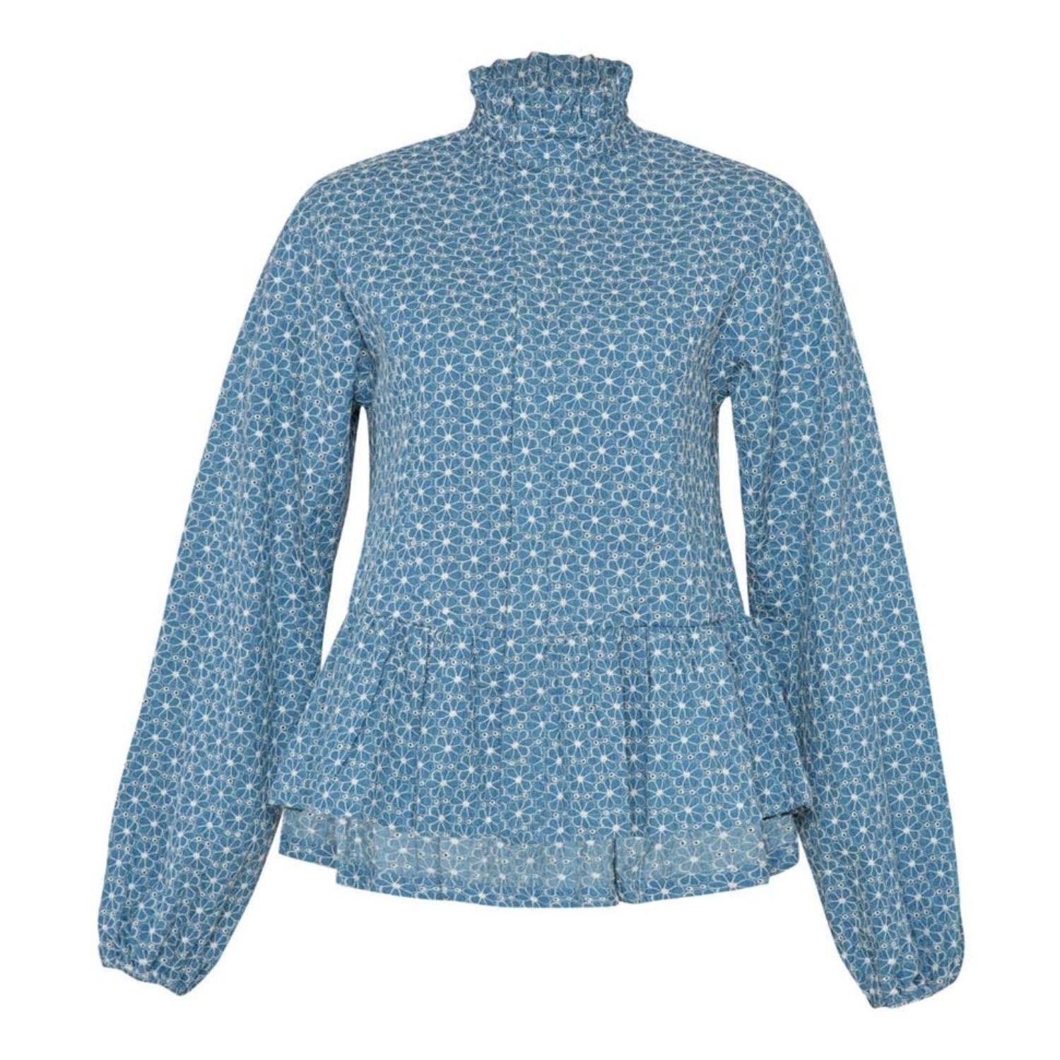State Of Georgia Women's Blue / White The Embroidered Cropped Jacket Embroidered Flowers In Blue/white