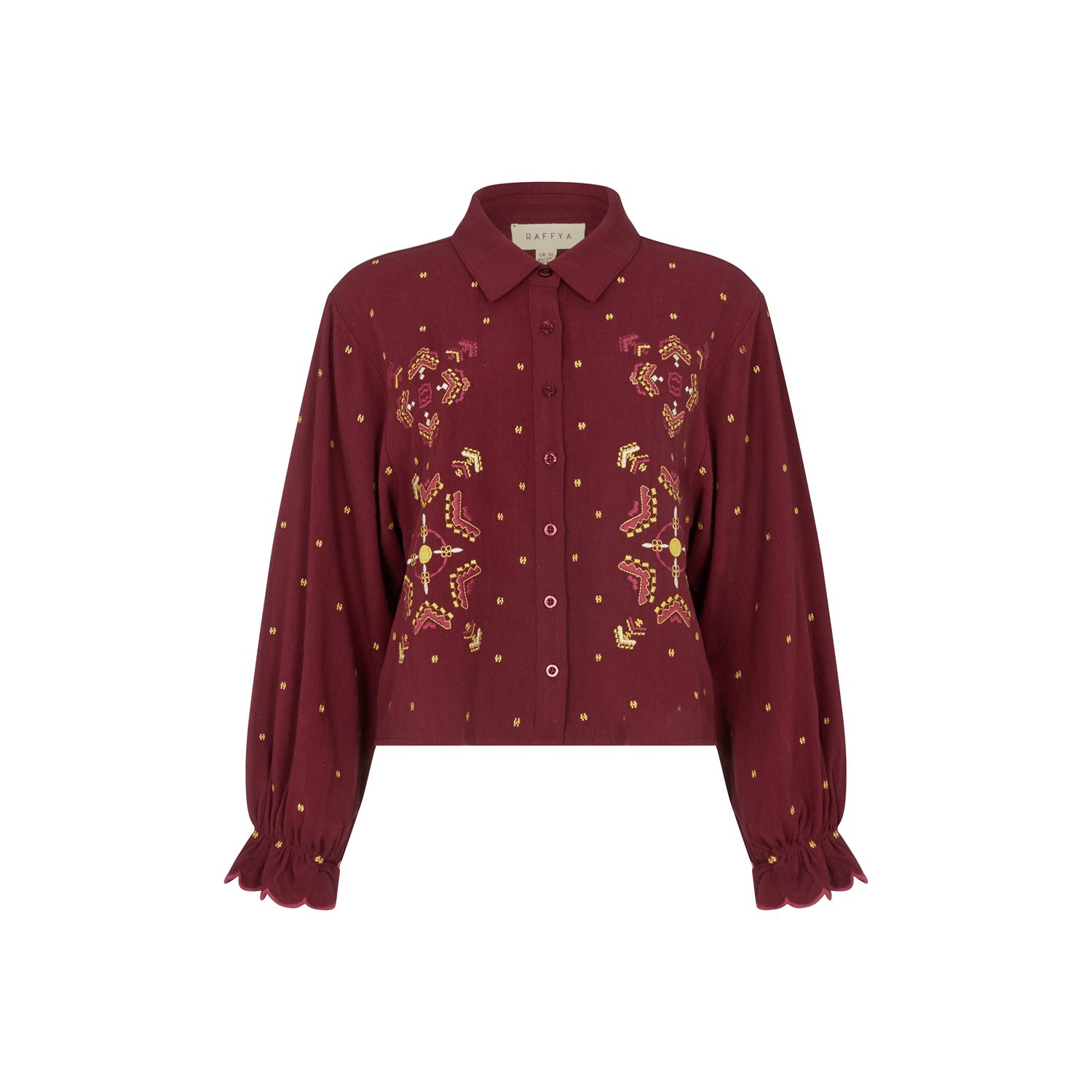 Raffya Women's Penny Boxy Embroidered Shirt In Aubergine In Brown