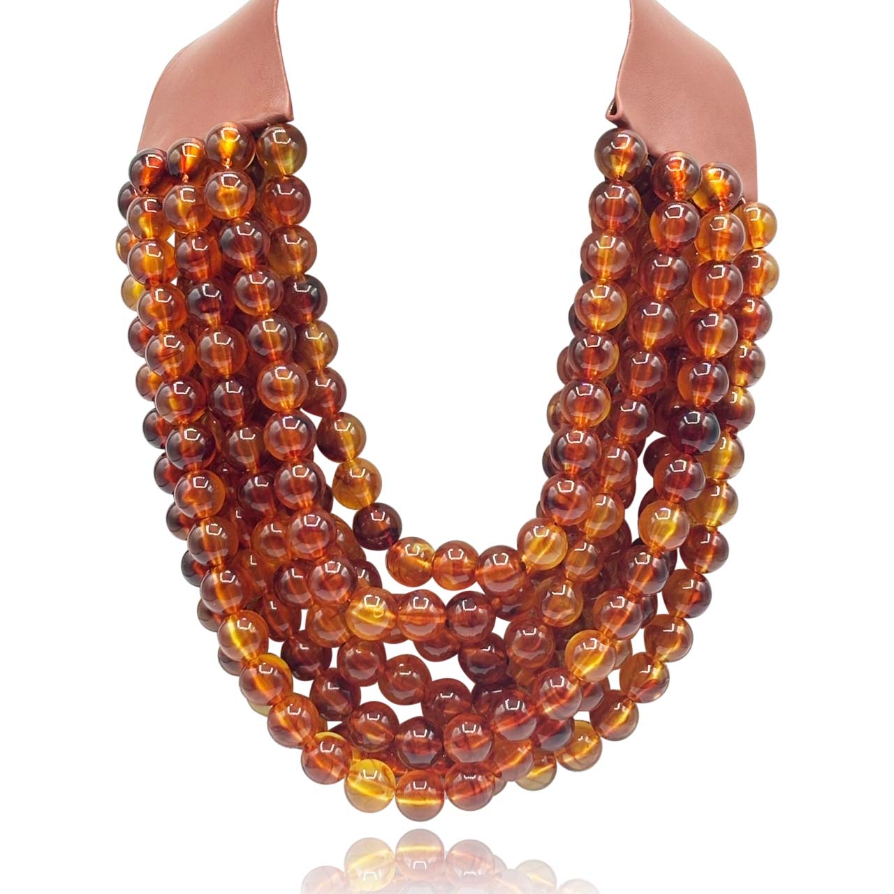 Michael Nash Jewelry Women's Brown Multi-strand Tortoise Resin Necklace With Vegan Adjustable Clasp