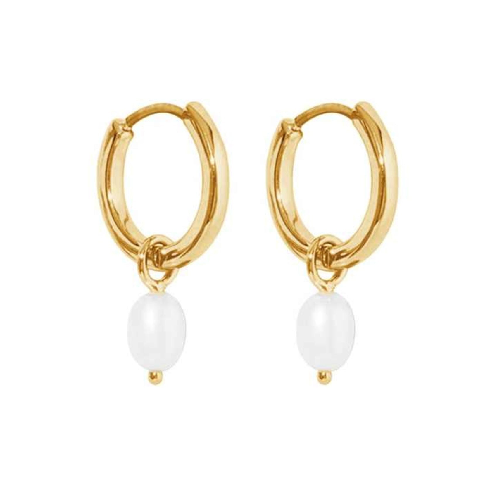 Nazzar Women's Gold / White Mini Pearl Charm Drop Earrings