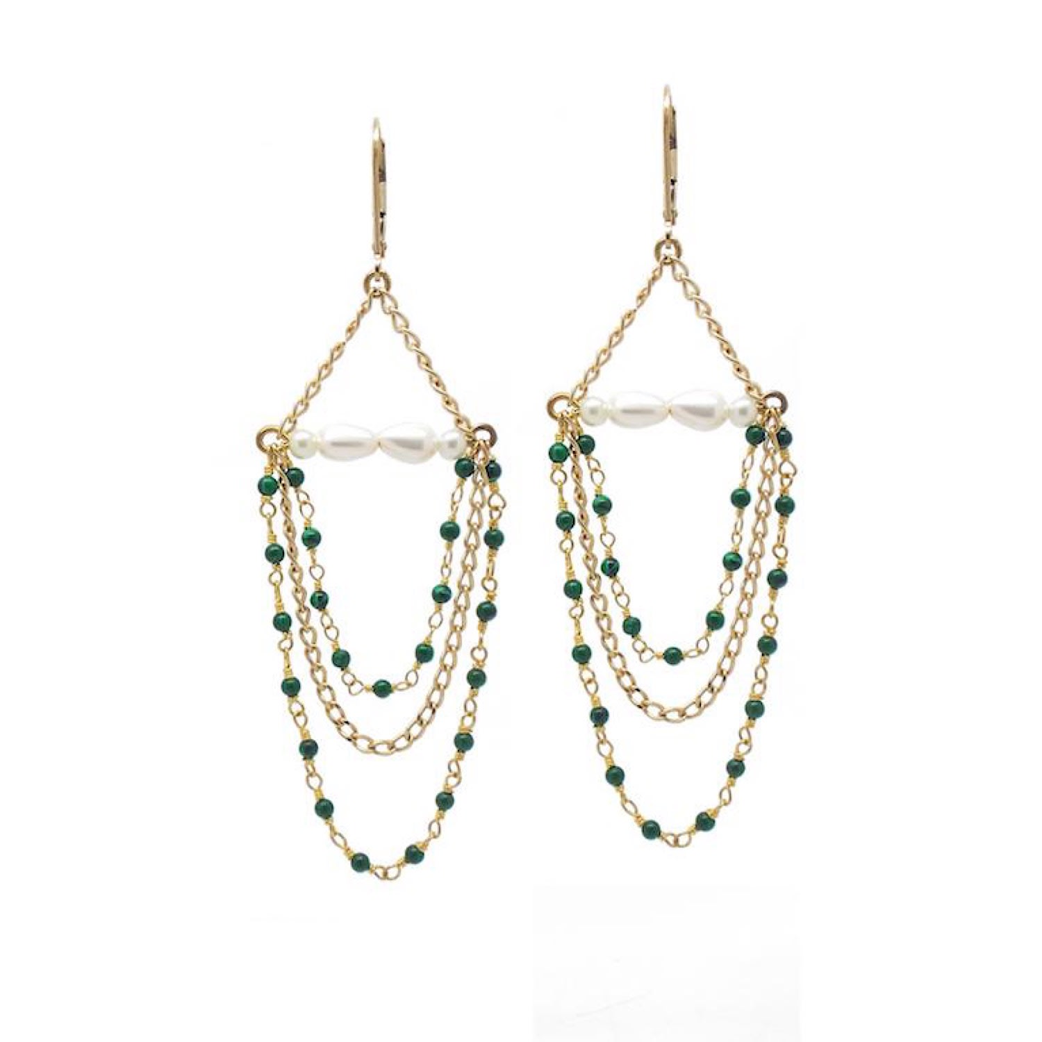 Women’s White / Gold / Green Penelope Malachite & Pearl Chandelier Earrings Salome