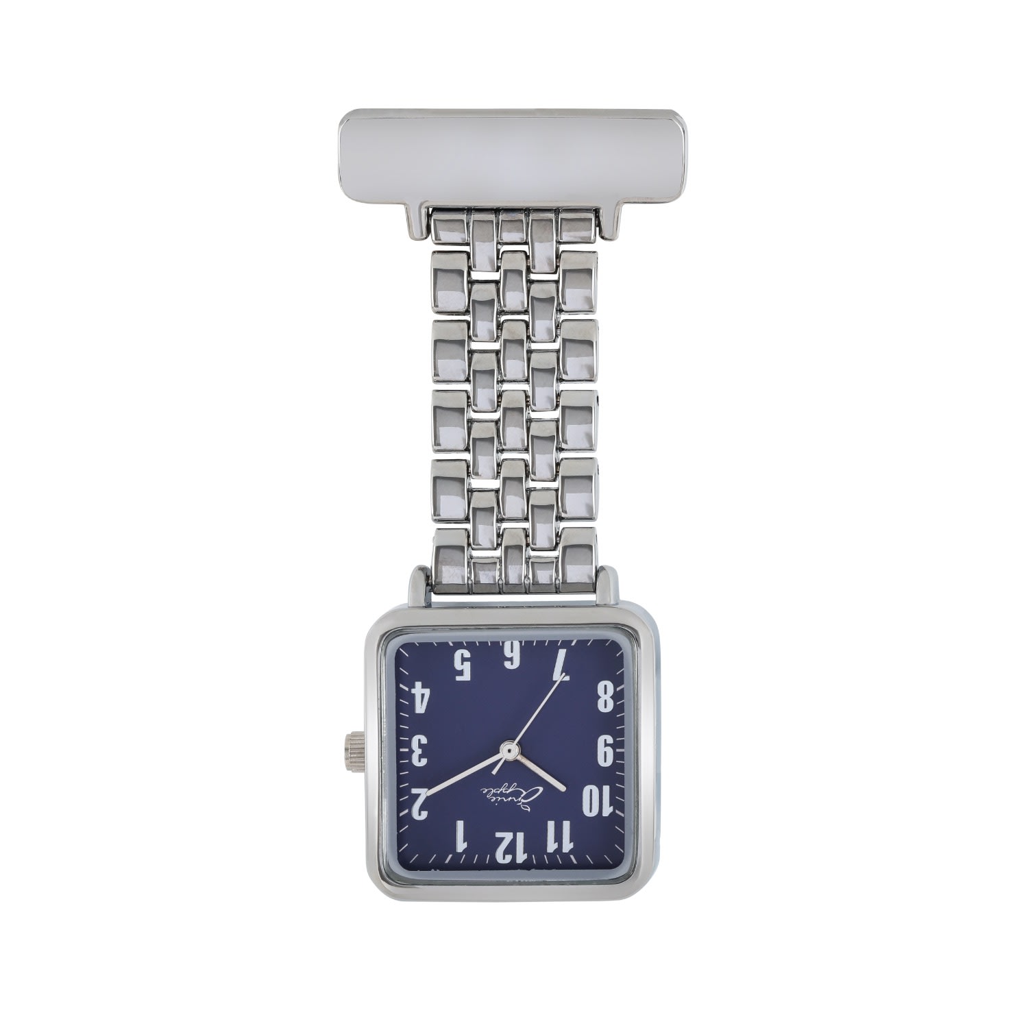 Women’s Annie Apple Blue & Silver Link Square Nurse Fob Watch Bermuda Watch Company