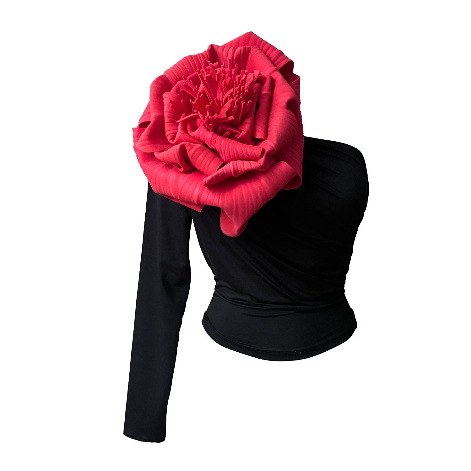 Women’s Black One Sleeve Top With Red Flower Pin Small London Atelier Byproduct