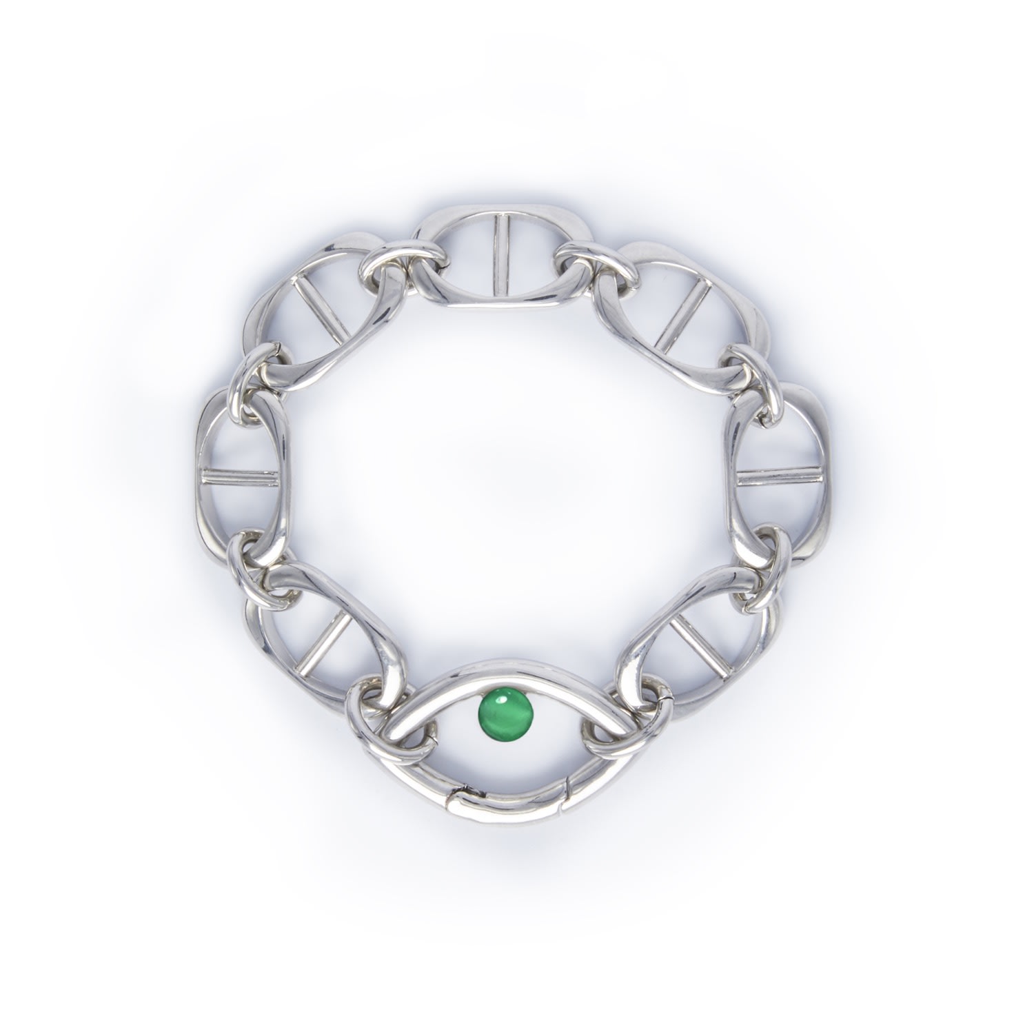 Capsule Eleven Women's Silver Chunky Chain Green Onyx Eye Bracelet In Metallic