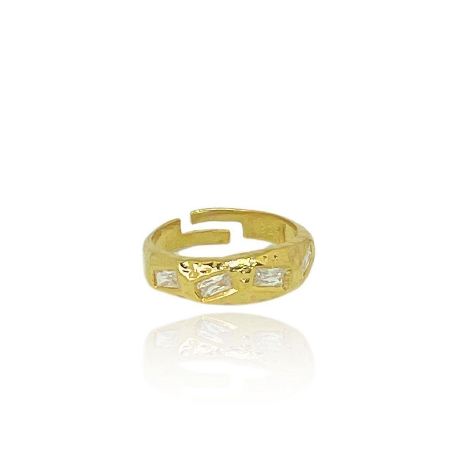 Women’s Gold White Baguette Stone Ring Linya Jewellery