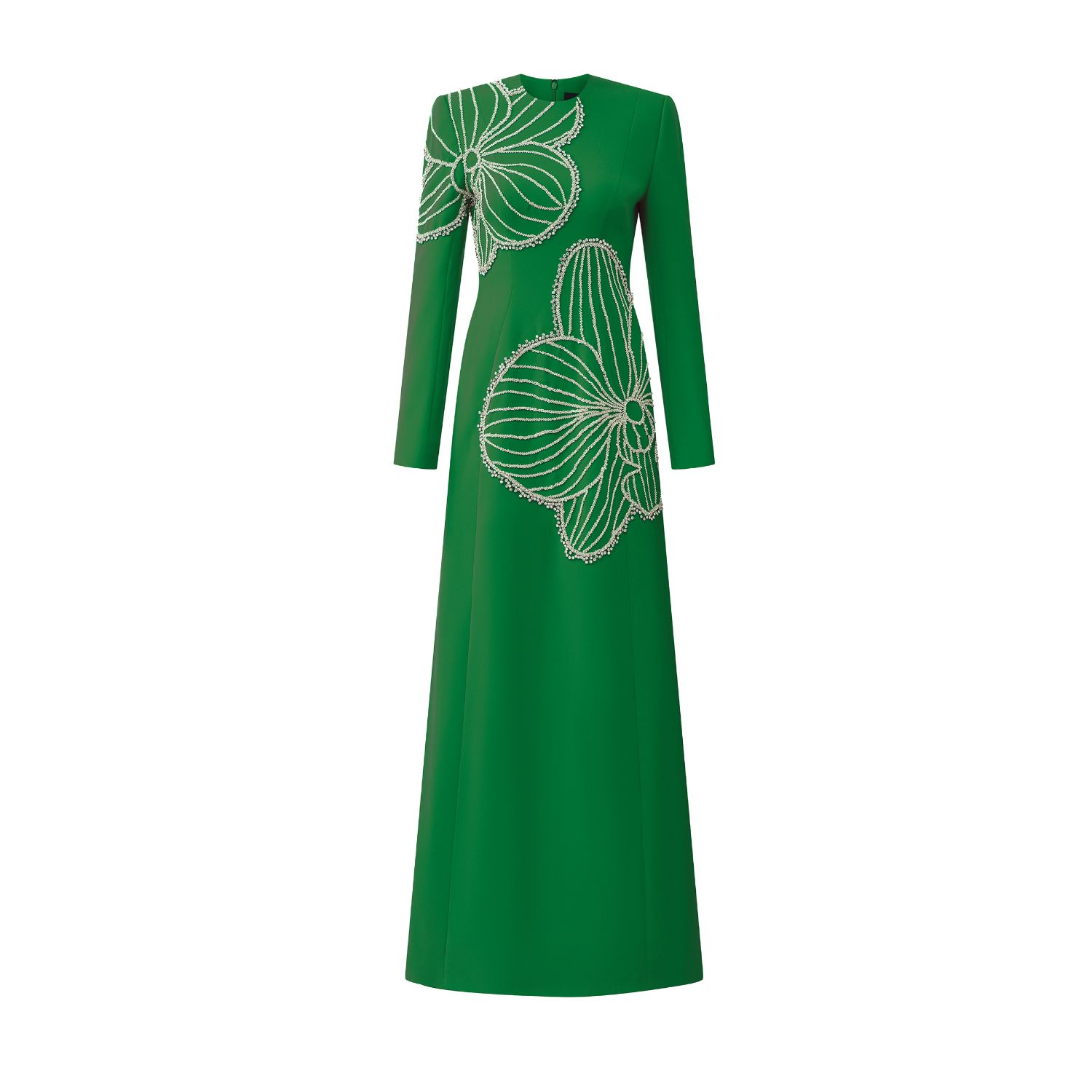 Women’s Round Neck Crystal Embellished Dress - Green Large Tracy Studio