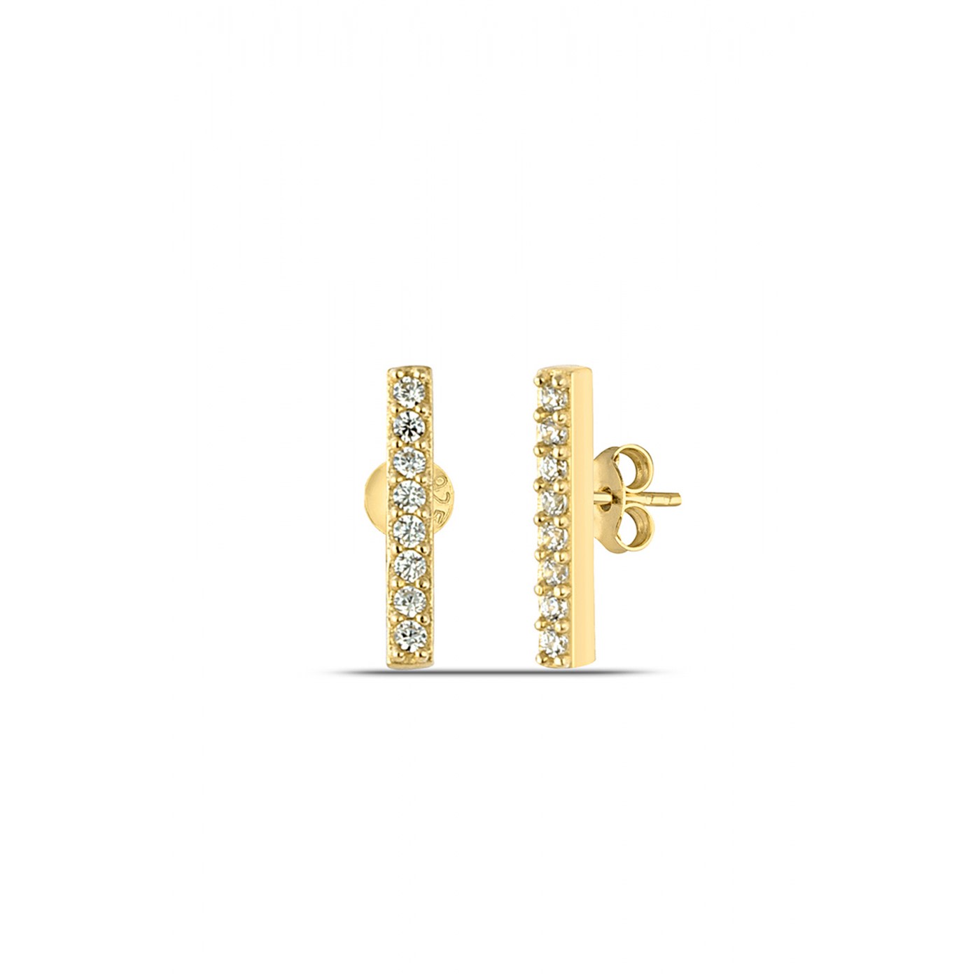 Spero London Women's Bar Stud Zirconia Earring Sterling Silver - Gold In Gold
