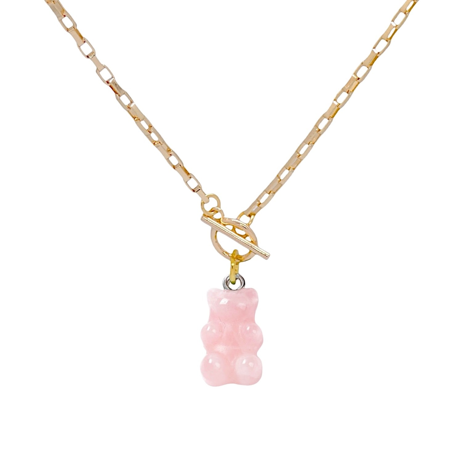 Valerie Chic Women's Gold / Pink / Purple Rose Quartz Gummy Bear Vintage Style Necklace
