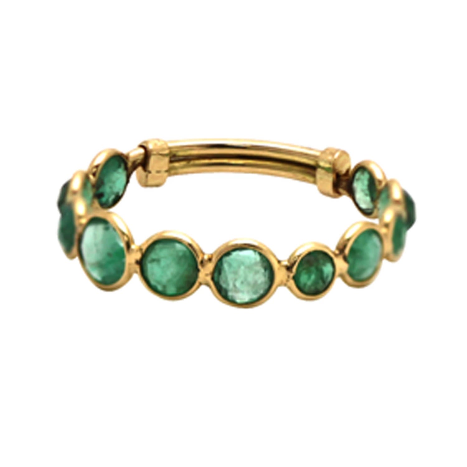 Women’s Green Emerald Round Stackable Ring With Adjustable Shank In Yellow Gold Tresor Collection