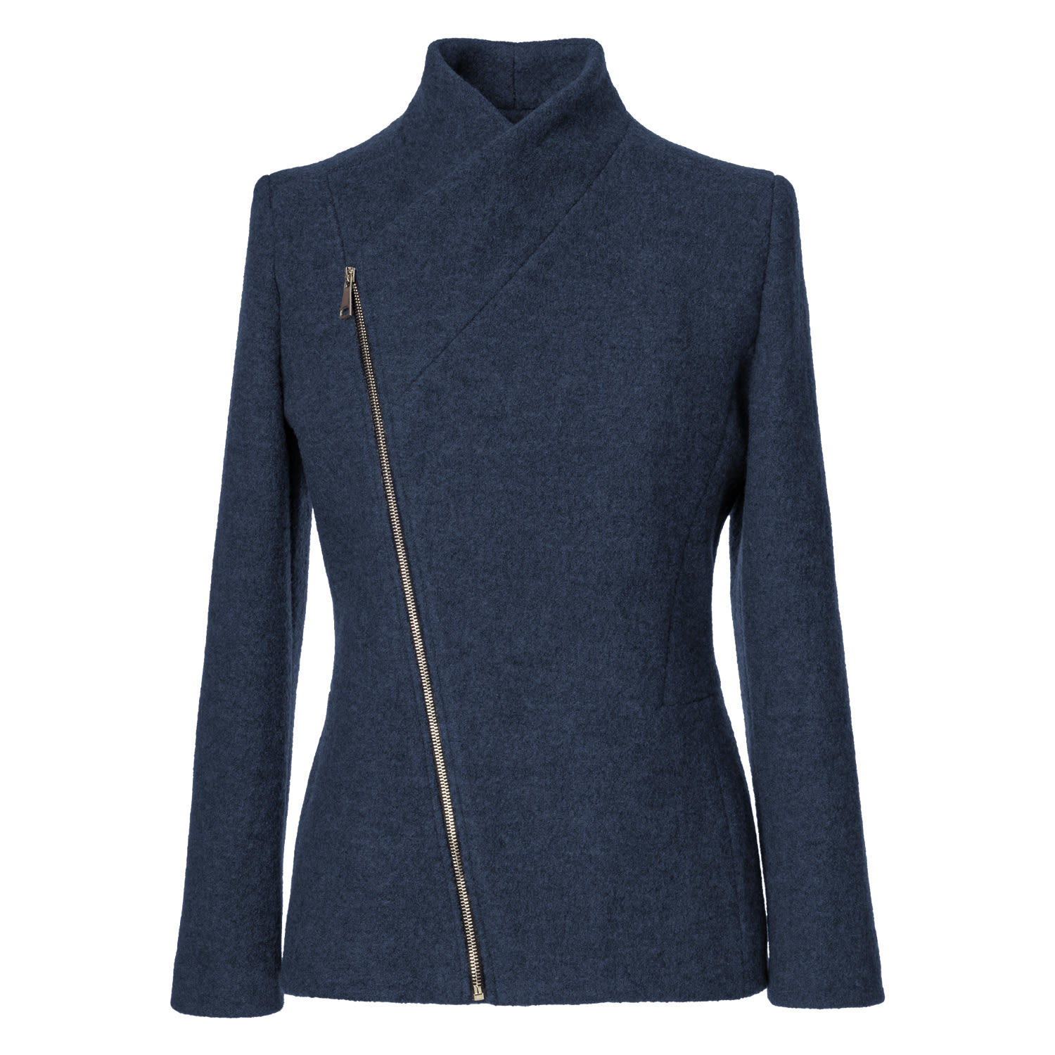 Jana Coshè Women's Blue Wool Jacket With Asymmetric Zip – Handmade From Italian Virgin Wool