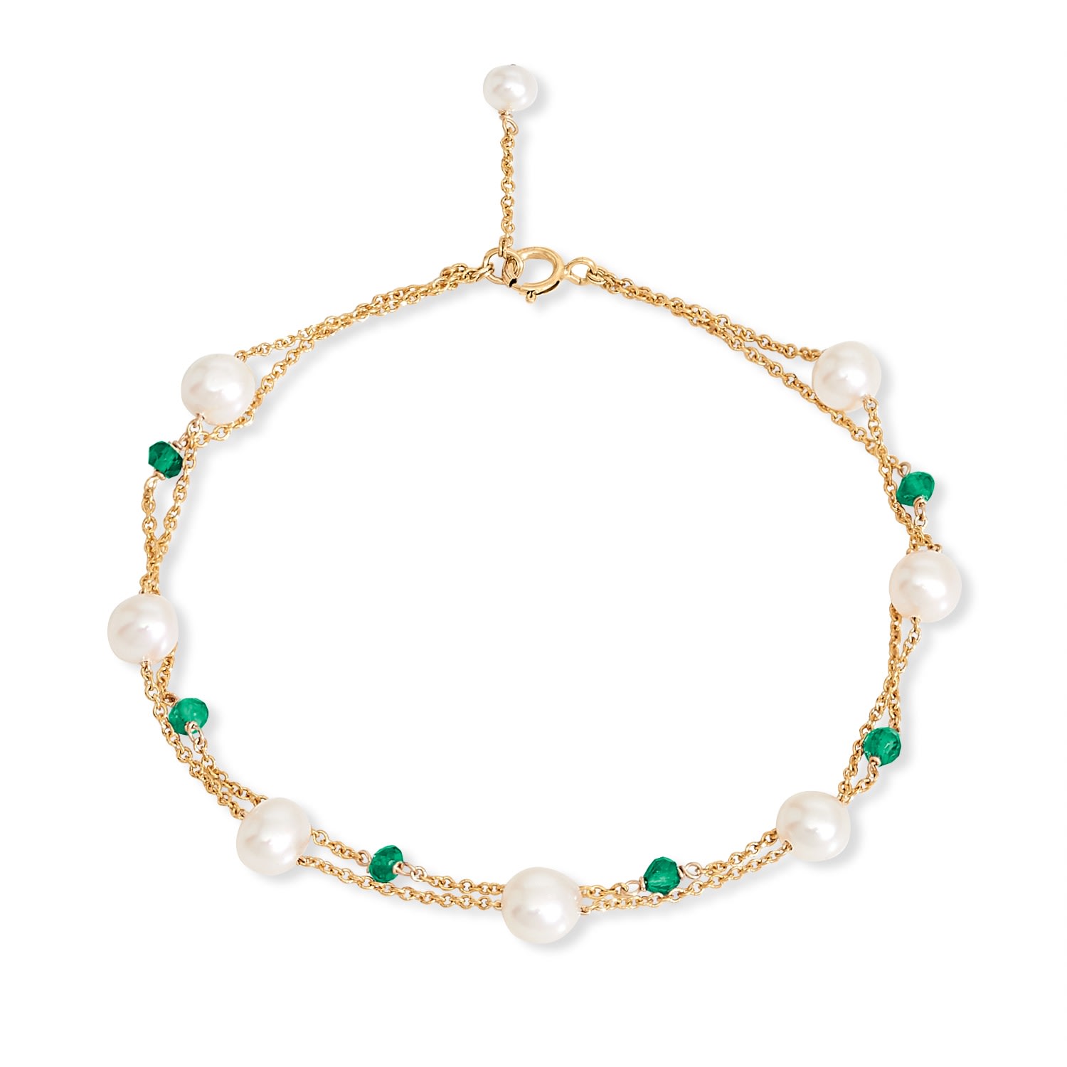 Women’s Gold / Green Credo Fine Double Chain Bracelet With Cultured Freshwater Pearls & Emeralds Pearls of the Orient Online