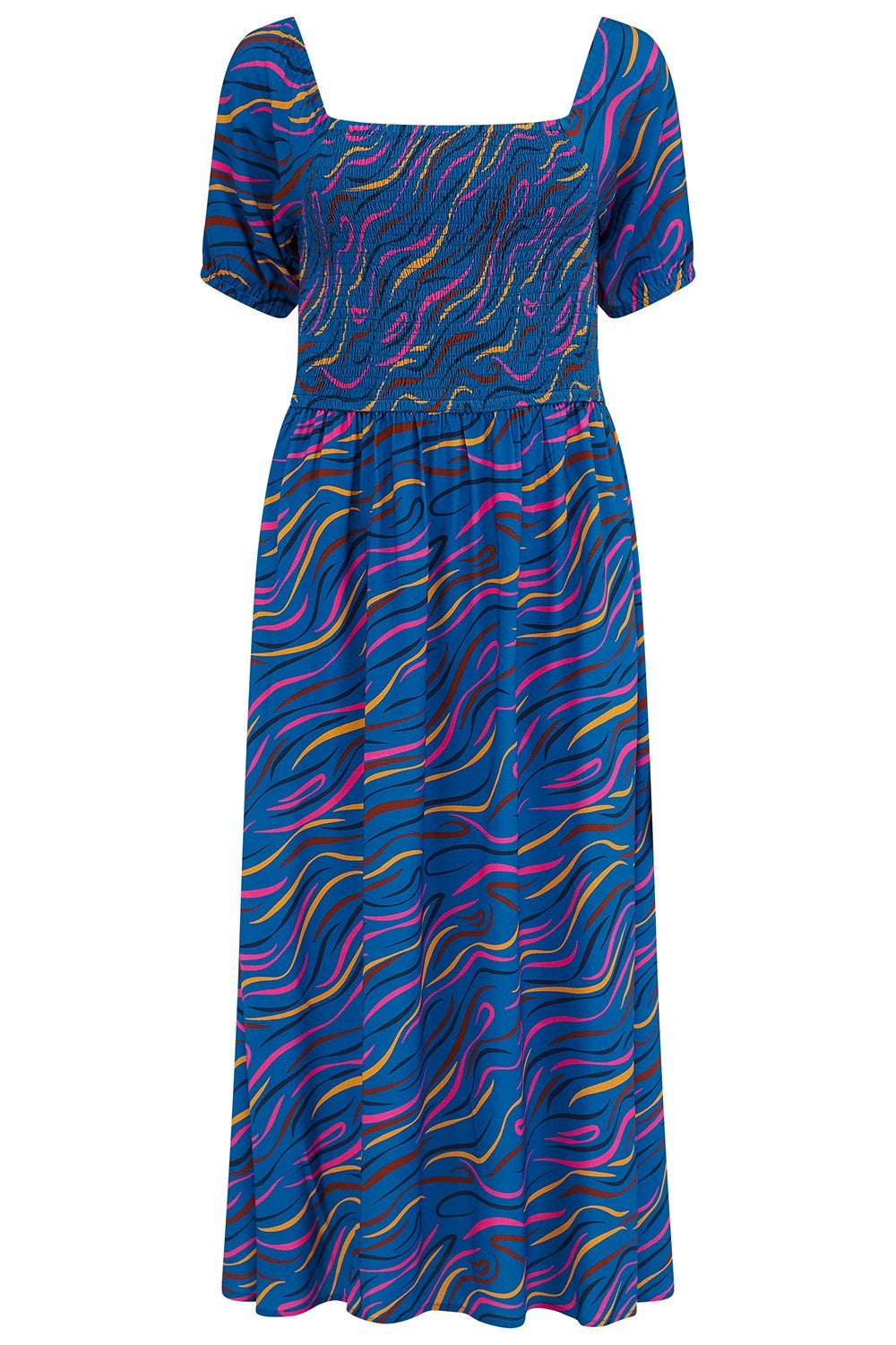 Women's Blue Jolene Shirred Midi Dress Bright Navy, Jazz Waves | Medium | Sugarhill Brighton