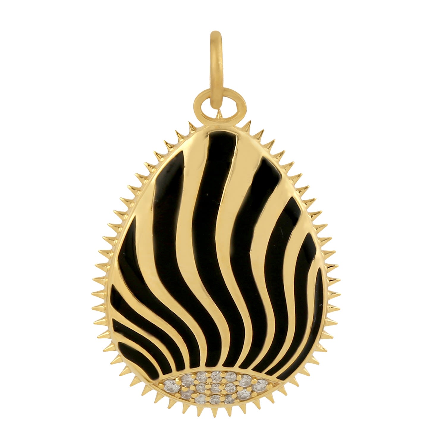 Women’s White / Black / Gold 14K Gold Pave Diamond Designer Enamel Charm Pendant Handmade Jewelry Artisan