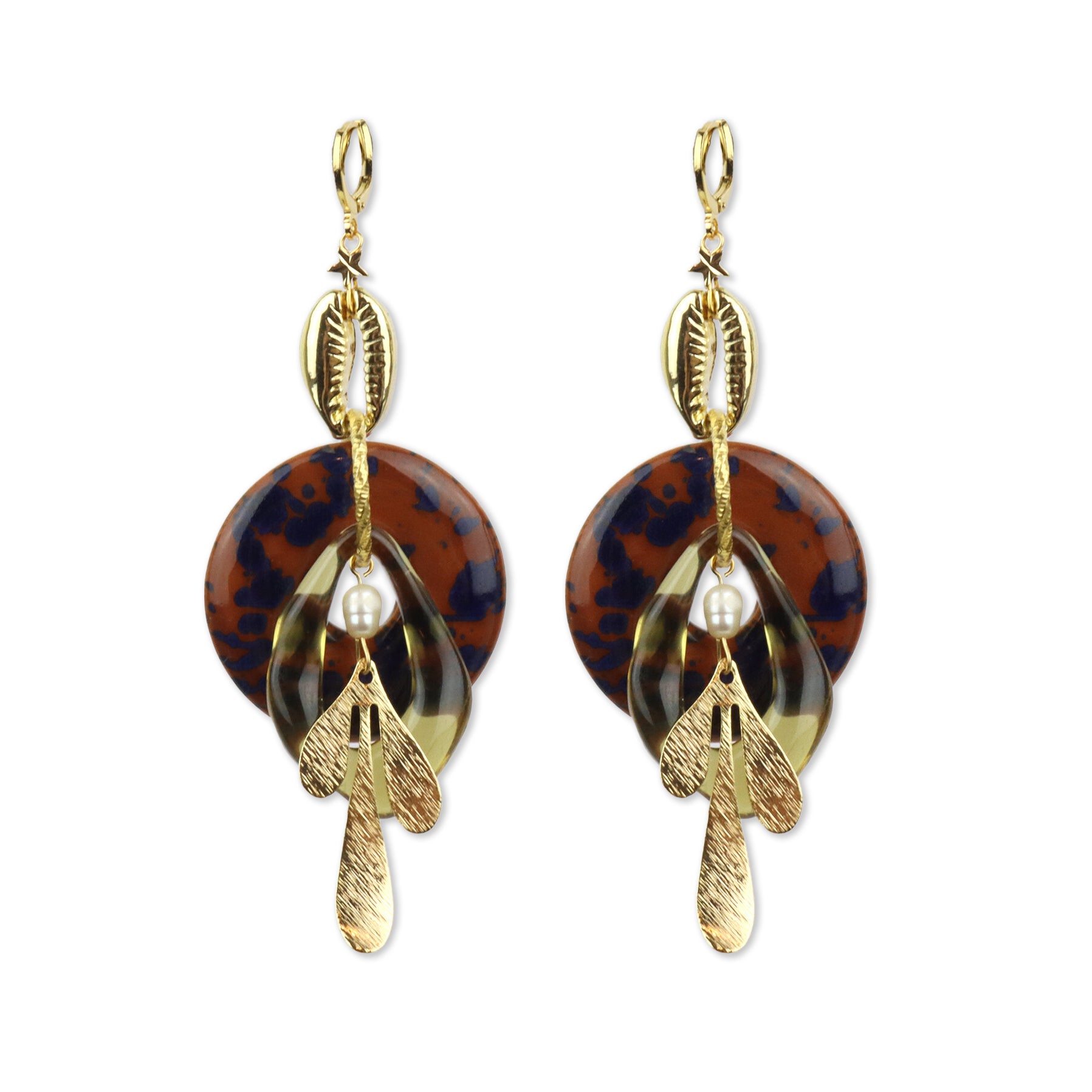 Midnight Foxes Studio Women's Brown / Gold Venus Shell Brown & Gold Earrings