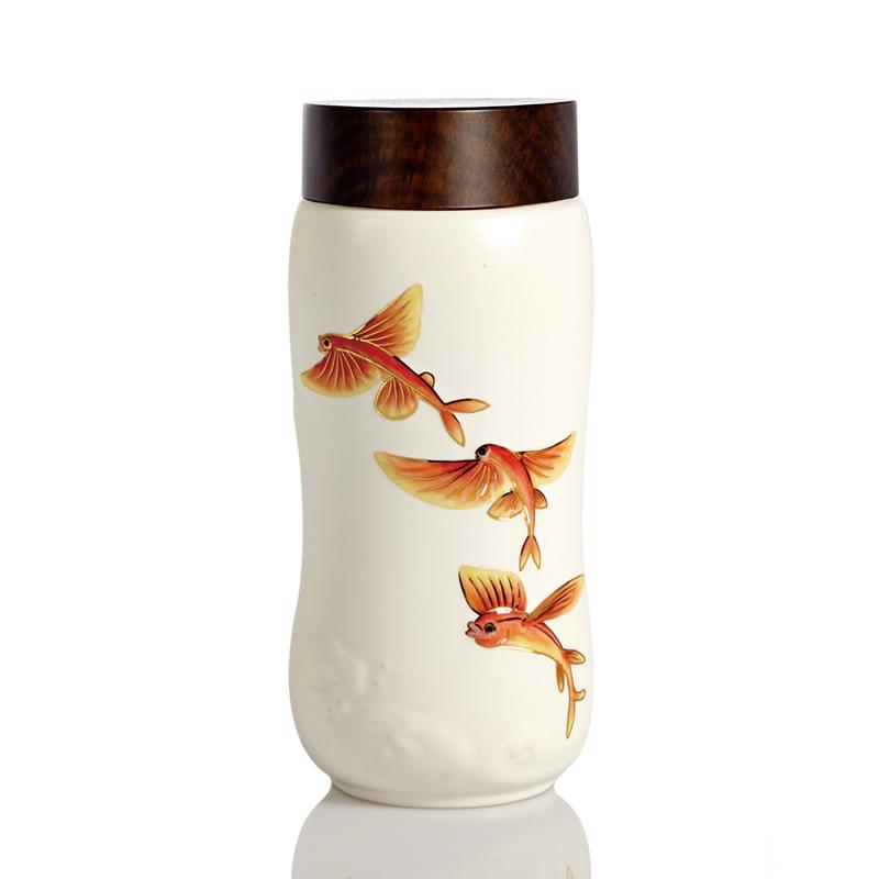 White / Yellow / Orange The Joy Of Fish Double Wall Travel Mug - White, Yellow & Orange Acera