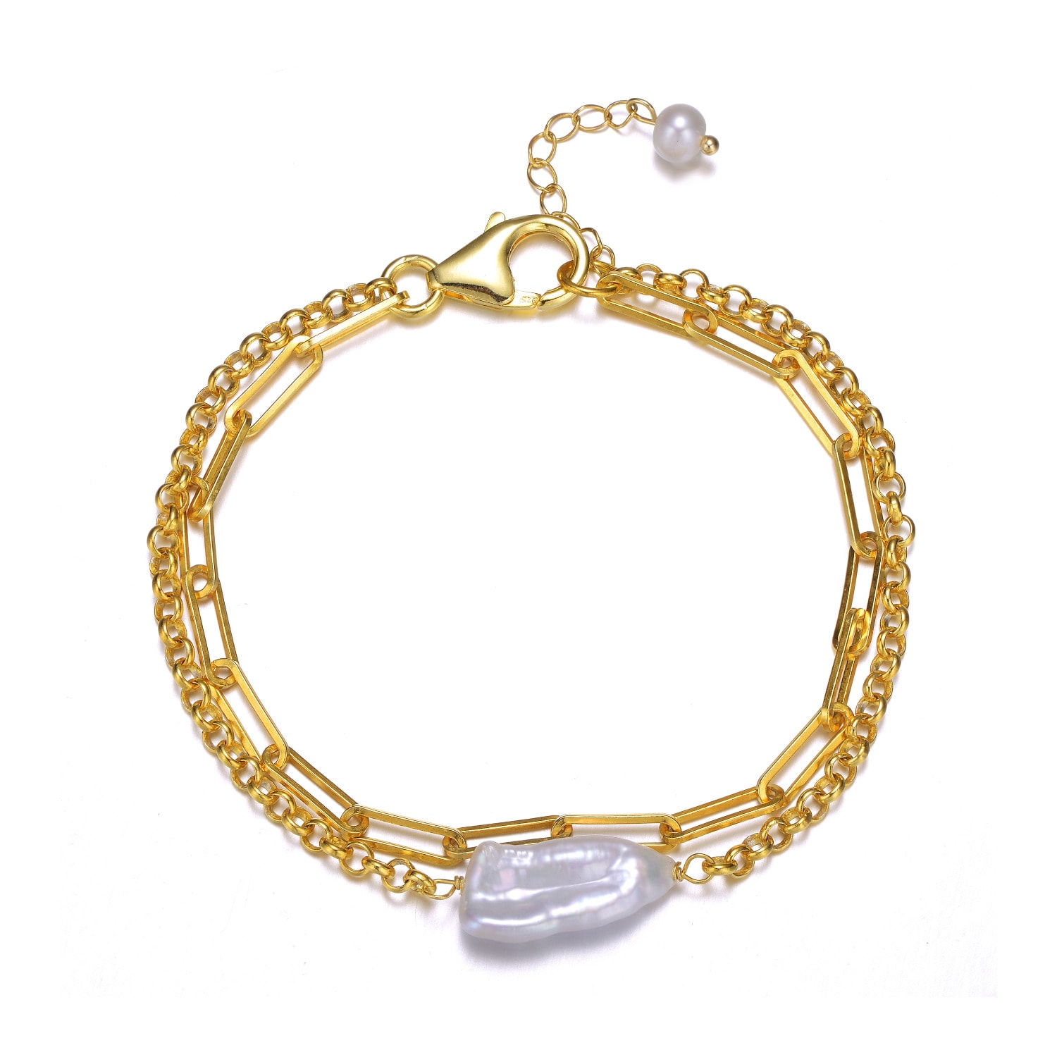 Women’s Gold / White Sable Pearl Layered Golden Link Limited Edition Bracelet Genevive Jewelry