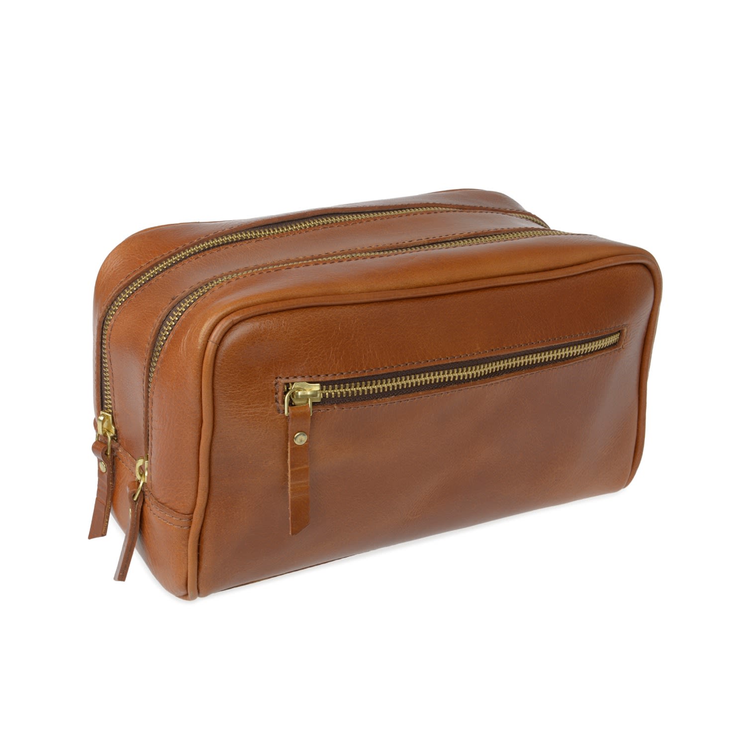 Vida Vida Brown The Double-up Tan Leather Wash Bag Three Zip In Brown