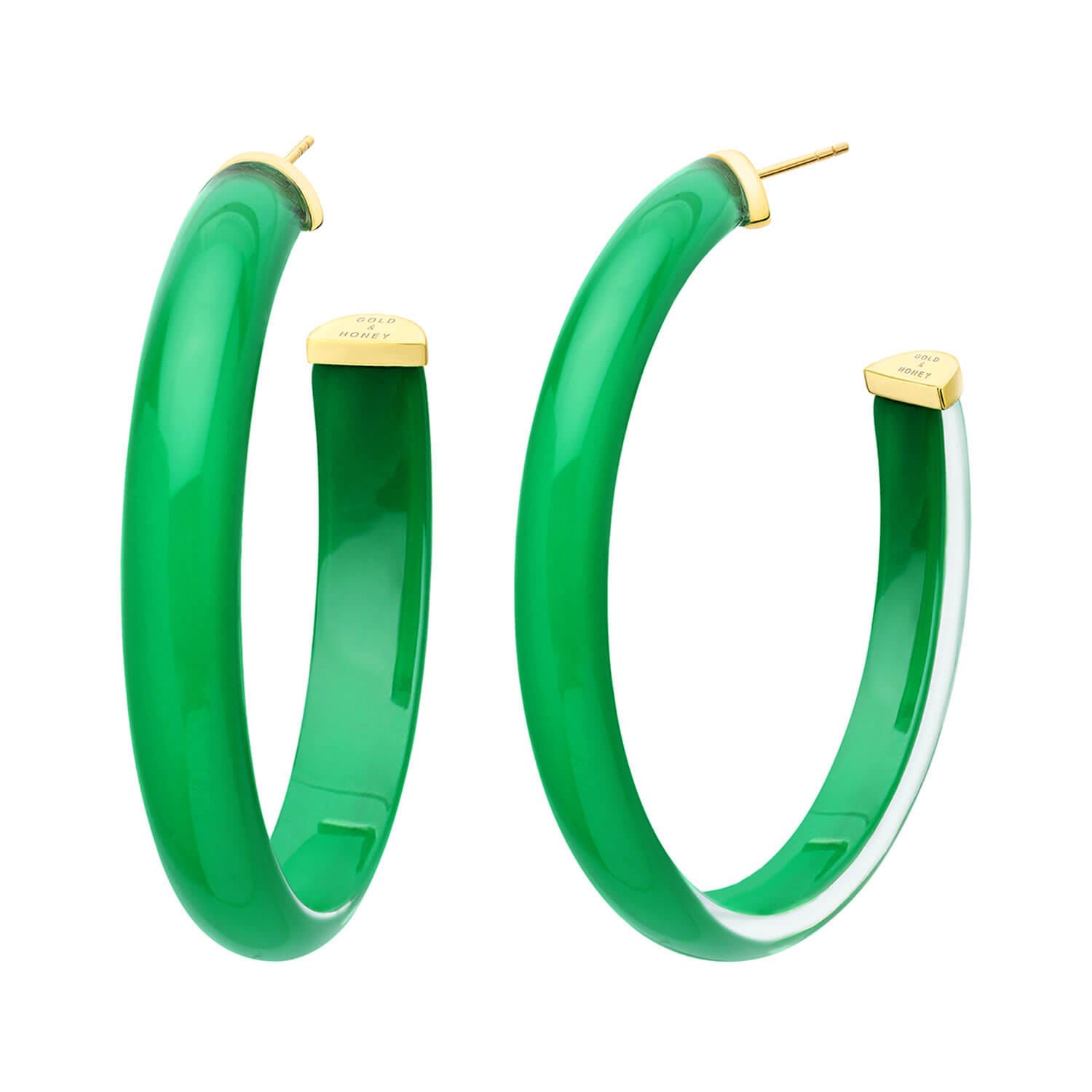 Women’s Gold / Green Xl Oval Hoops In Dark Green Gold & Honey