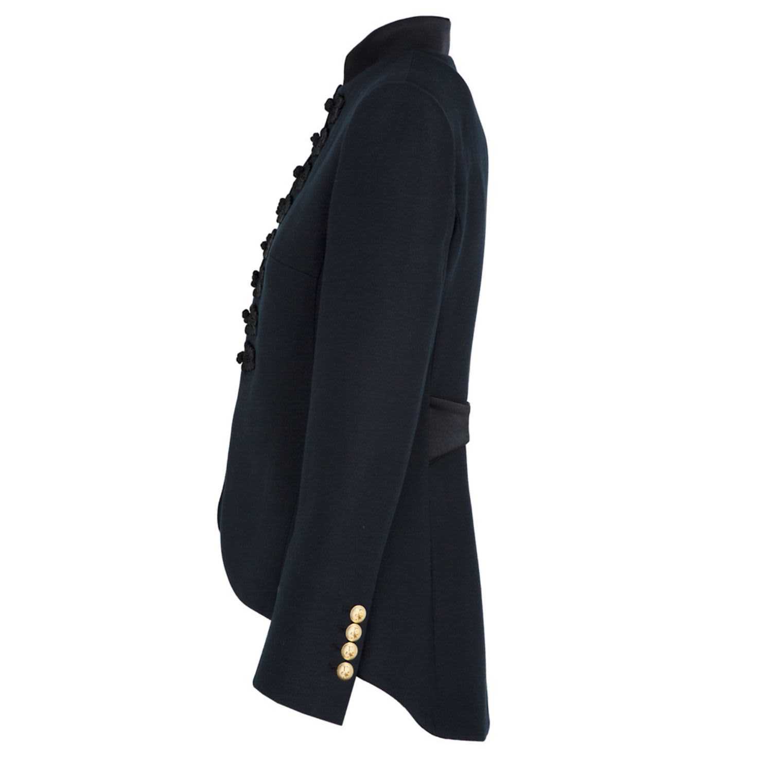 Embroidered Fitted Black Cotton And Linen Blazer With Mao Collar Jasper by  The Extreme Collection