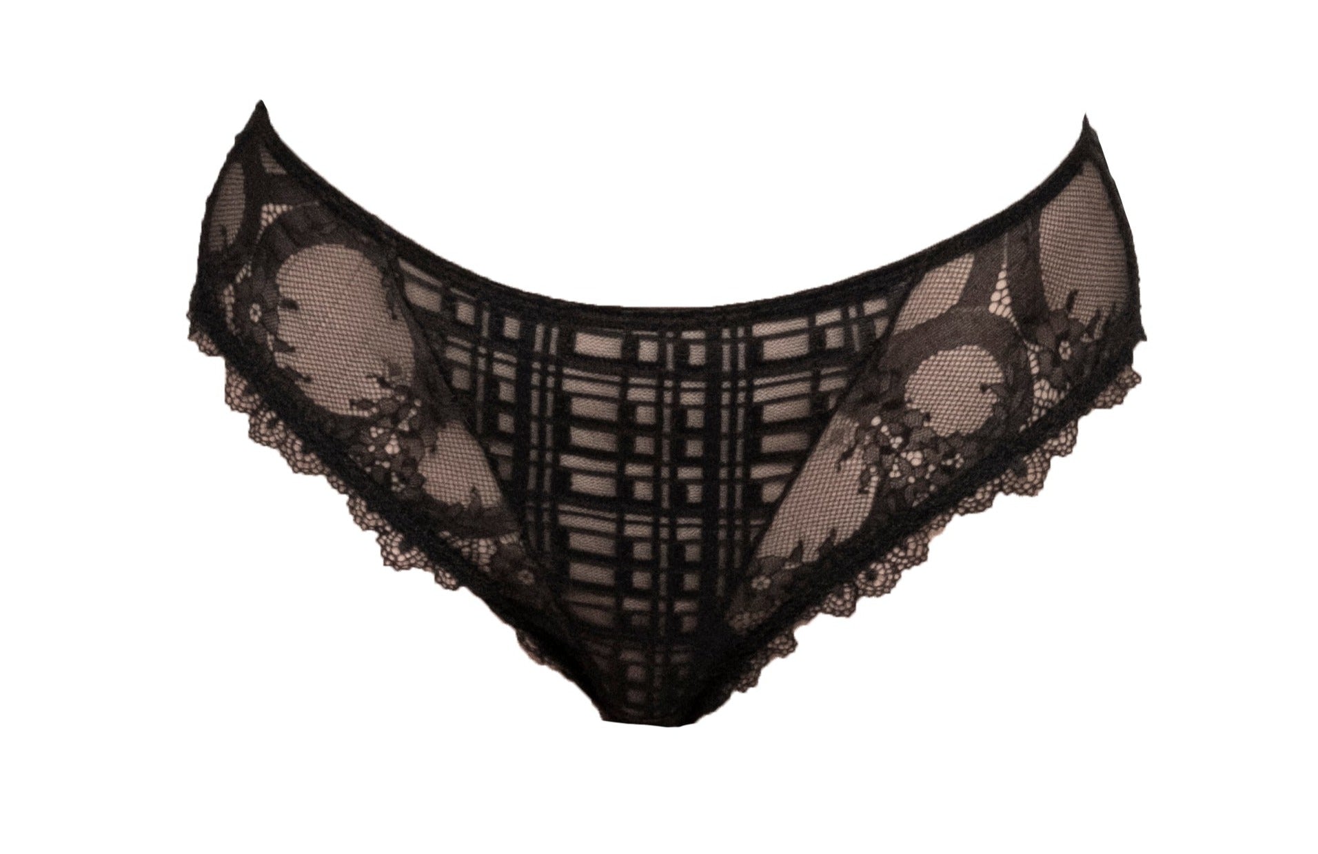 Women’s Black Mind Games Lace & Check Tulle Brief Small Carol Coelho