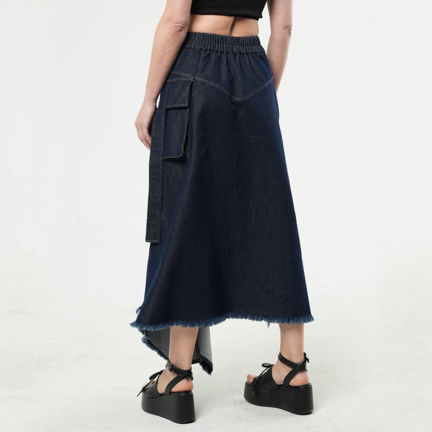 Asymmetric Dark Denim Skirt With Zippers | Metamorphoza | Wolf
