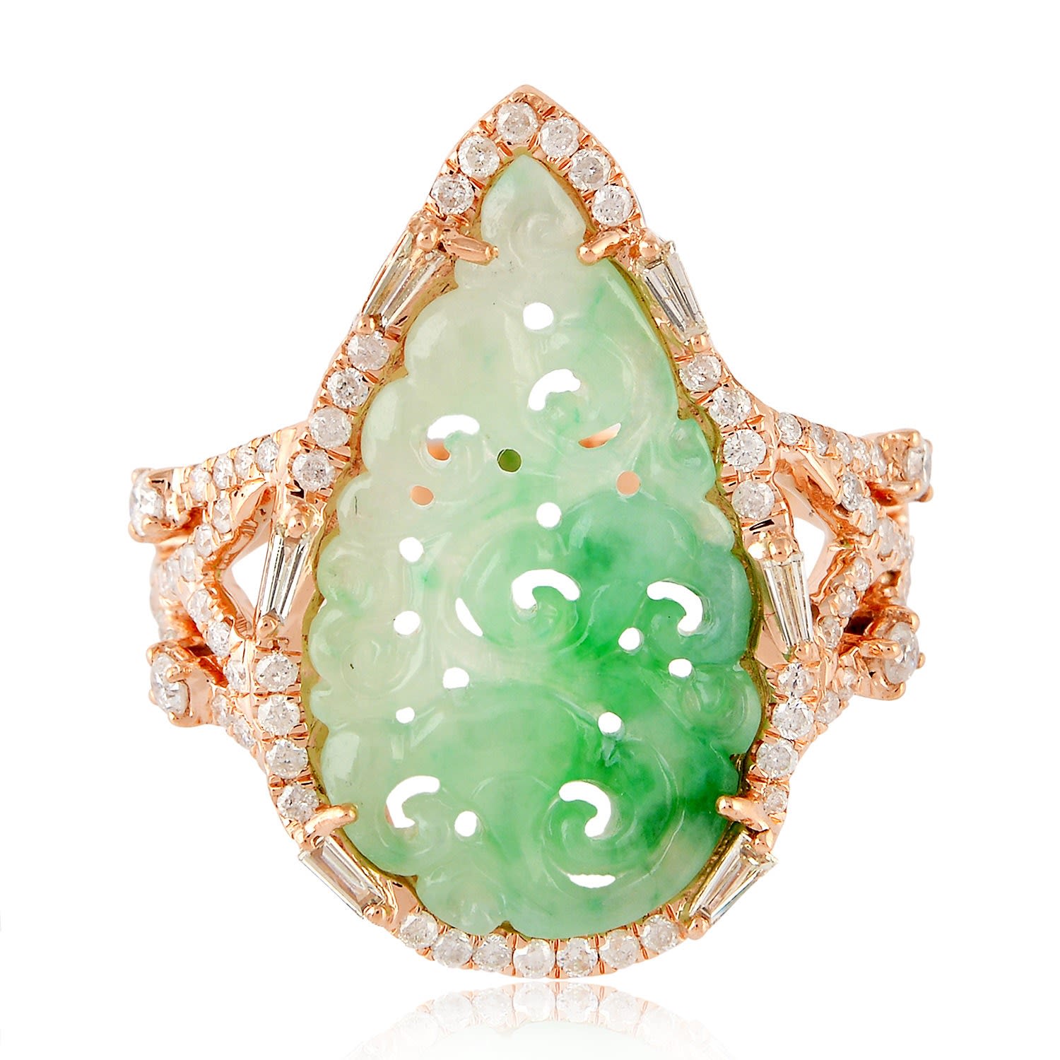 Artisan Women's White / Rose Gold / Green 18k Rose Gold Cocktail Ring With Carved Jade & Diamonds In Green