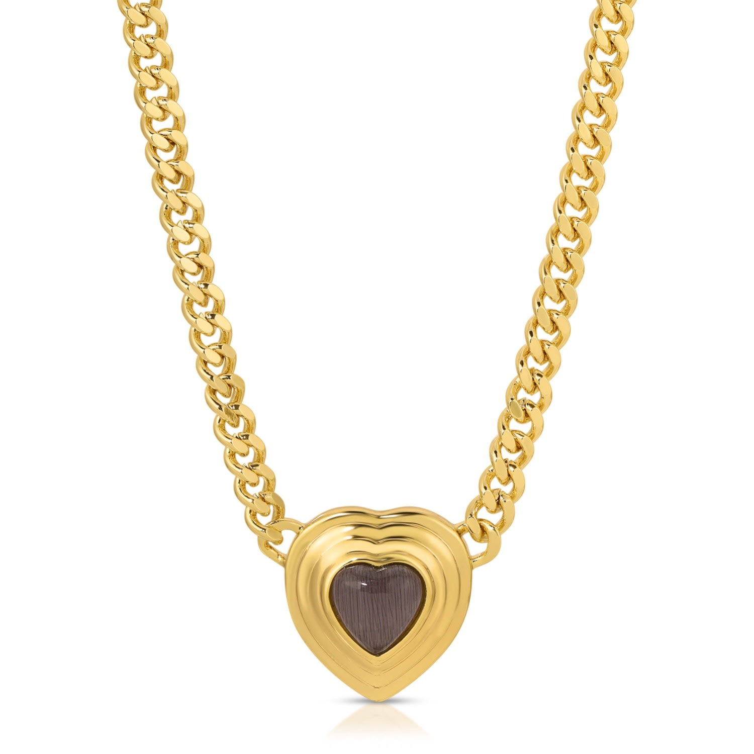 Women’s Gold Heart Of Stone Curb Link Necklace- Black Glamrocks Jewelry