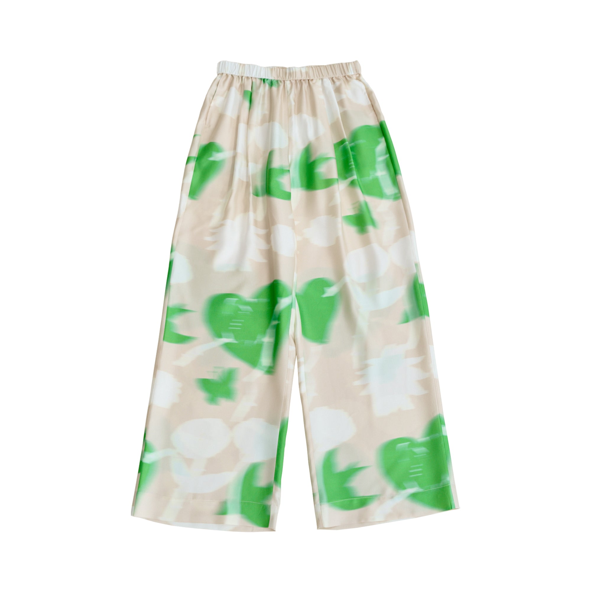 Lost Pattern Nyc Women's Green / White Frida's Dream  Wide-leg Silk Pants - Green & Cream In Green/white