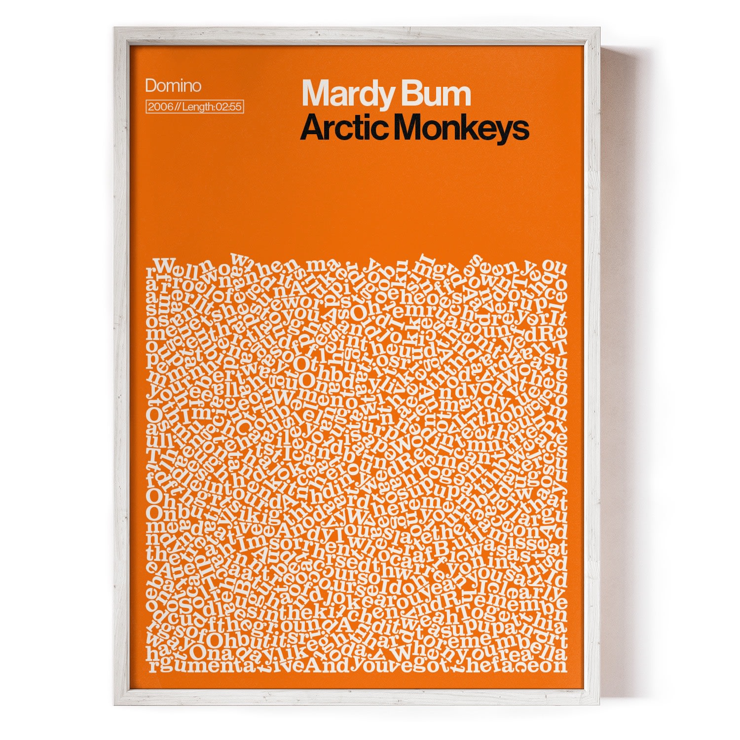 Yellow / Orange Mardy Bum - Arctic Monkeys - Song Lyric Print - A2 Reign & Hail