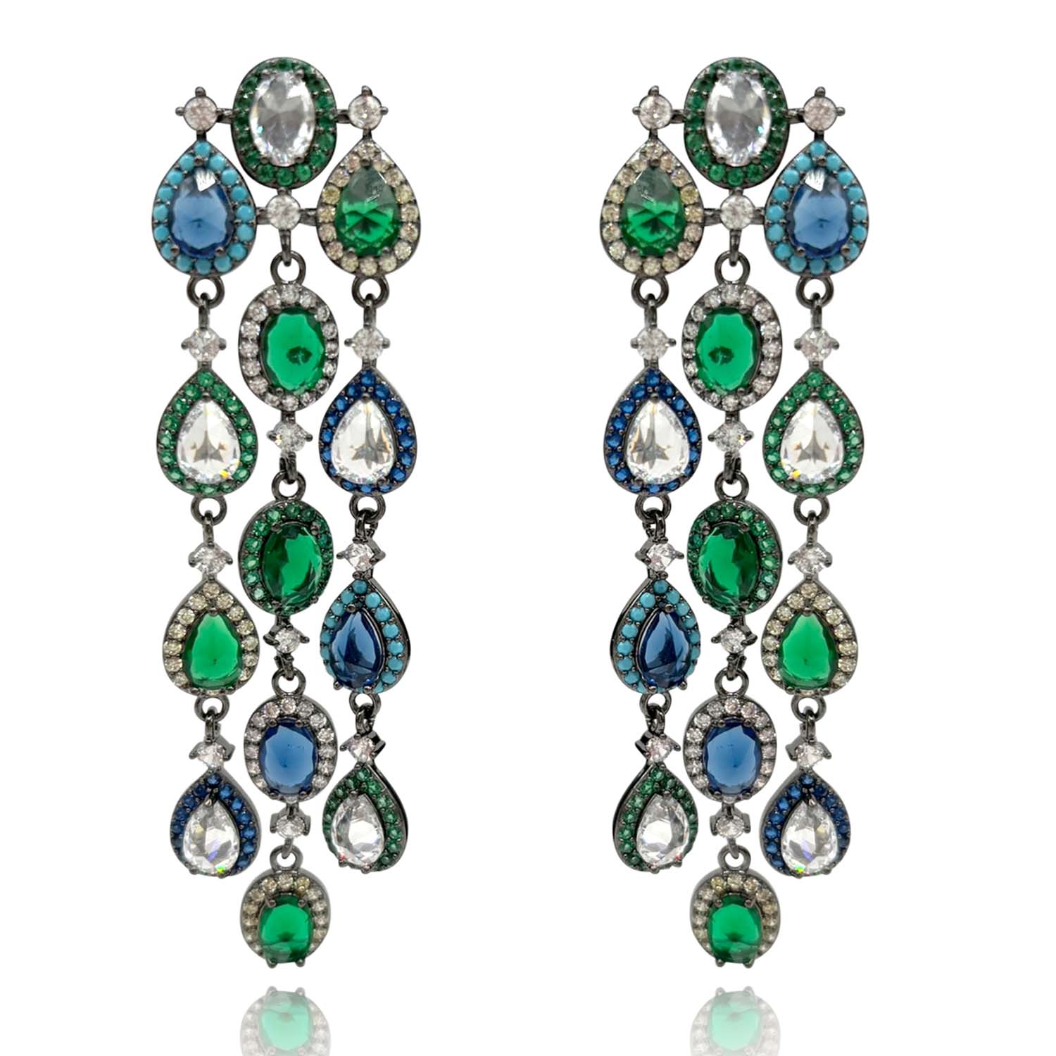 Women’s Multi-Color Crystal Gemstone Clip On Earrings Set In Blackened Rhodium Michael Nash Jewelry