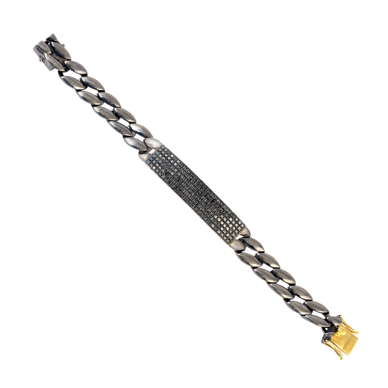 Women’s Silver / Gold / Black Black Diamond Micro Pave In 18K Gold & 925 Silver With Link Chain Designer Bracelet Artisan