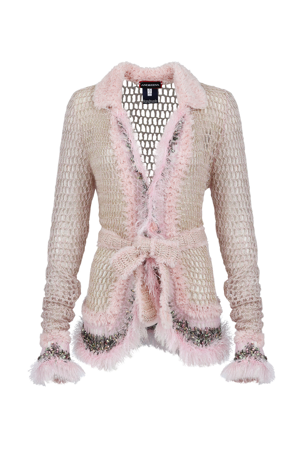 Andreeva Baby Pink Handmade Knit Short Cardigan In Rose Gold