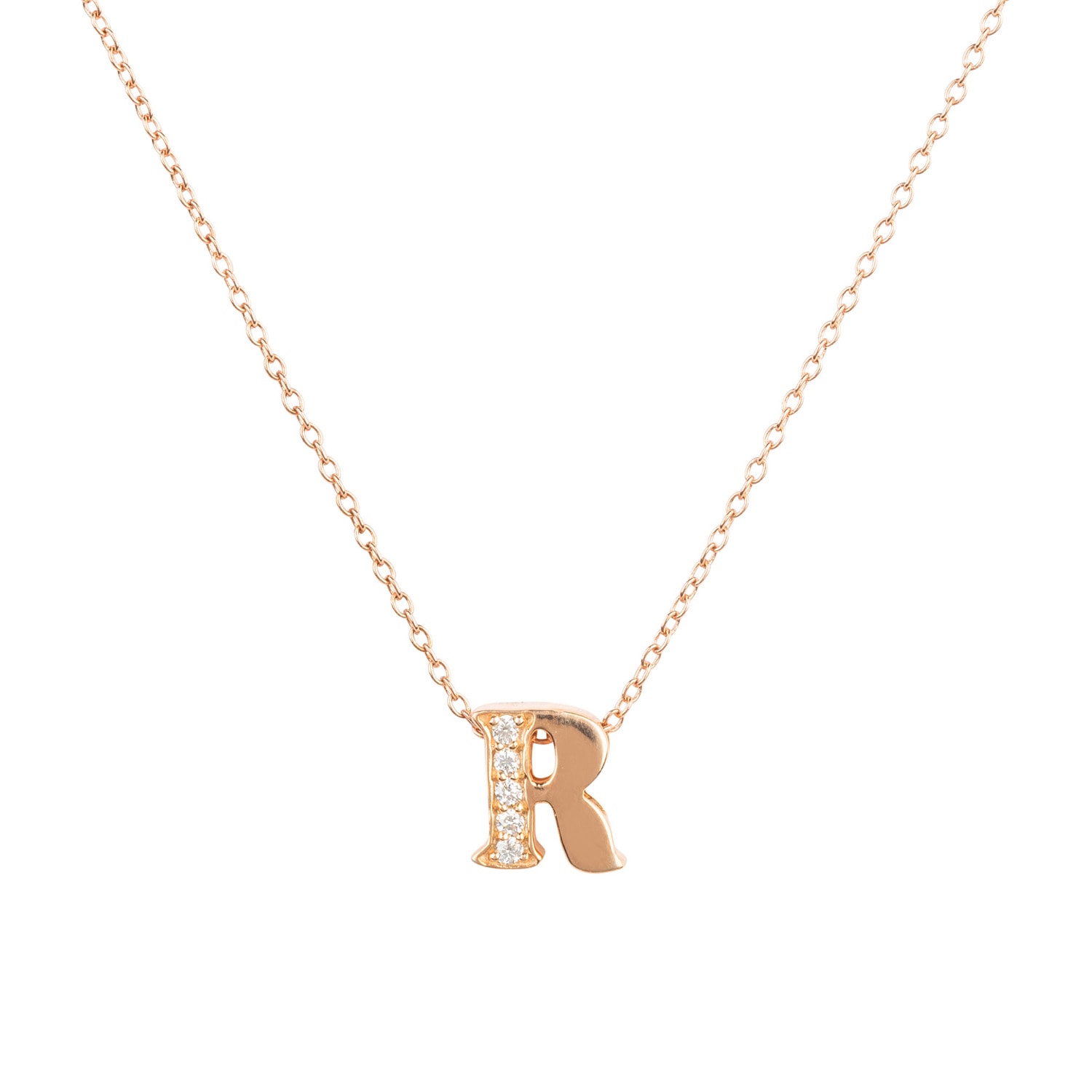 Women’s Diamond Initial Letter Pendant Necklace Rose Gold R Latelita