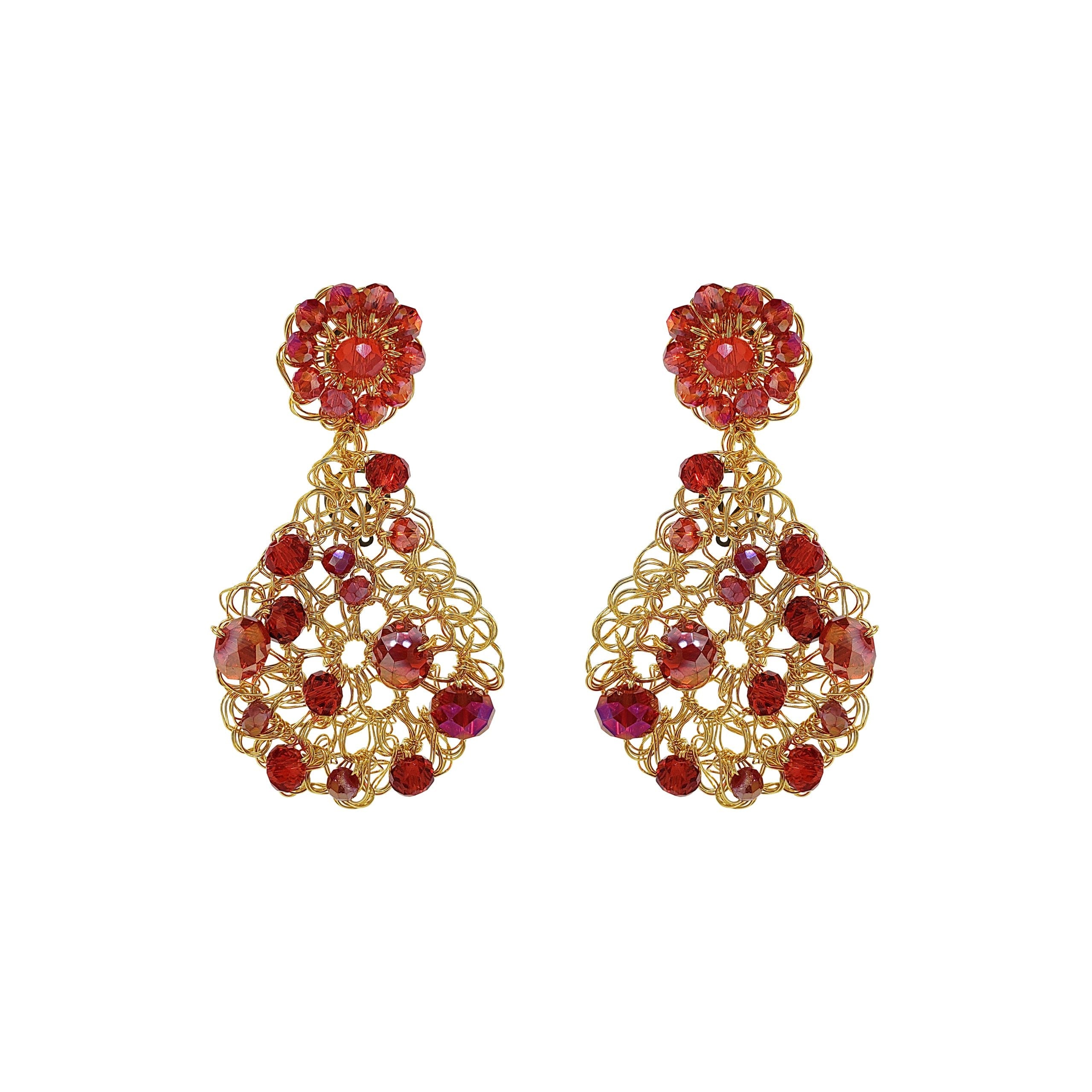 Lavish By Tricia Milaneze Women's Gold / Red Red & Gold Aurora Handmade Crochet Earrings