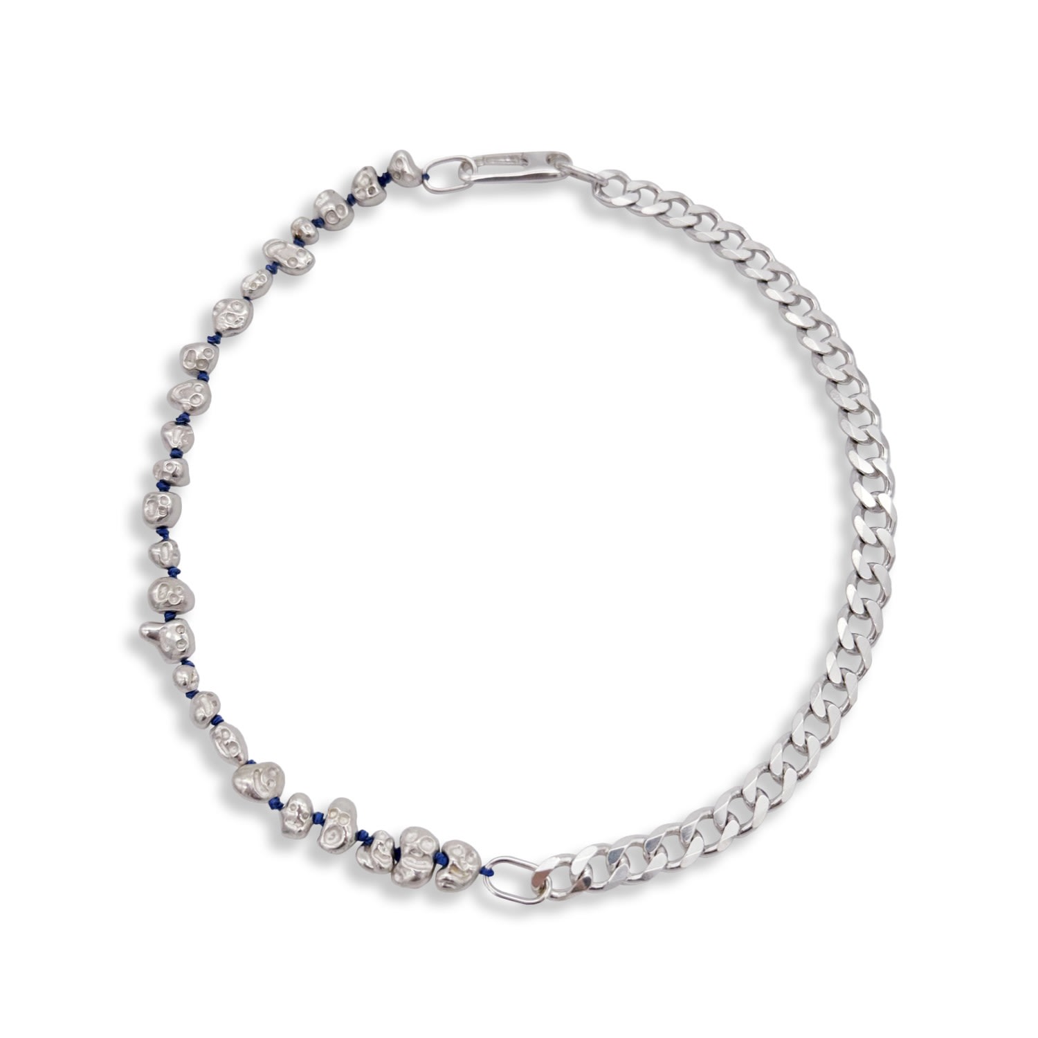 Women’s Silver / Blue Silver Lil Head Cuban Chain Necklace With Primary Blue Thread Iona Hindmarch Bisset