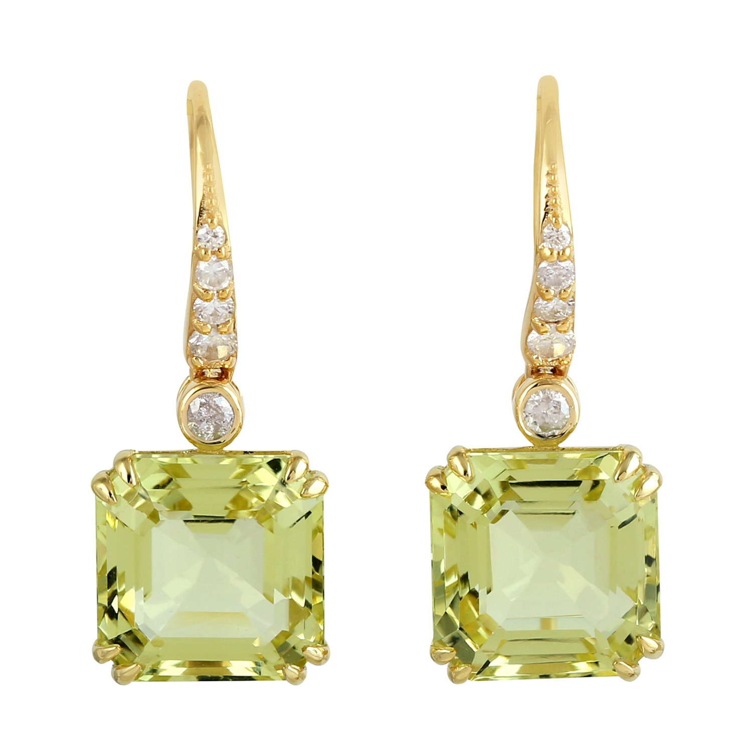 Artisan Women's Green / White / Gold 14k Yellow Gold Natural Quartz Gemstone Diamond Stud Earrings In Gray