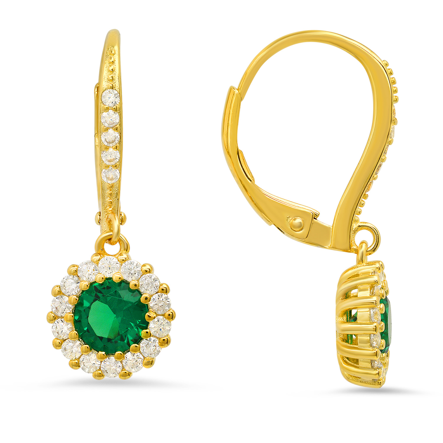 Kylie Harper Women's Gold Emerald Halo Leverback Earrings