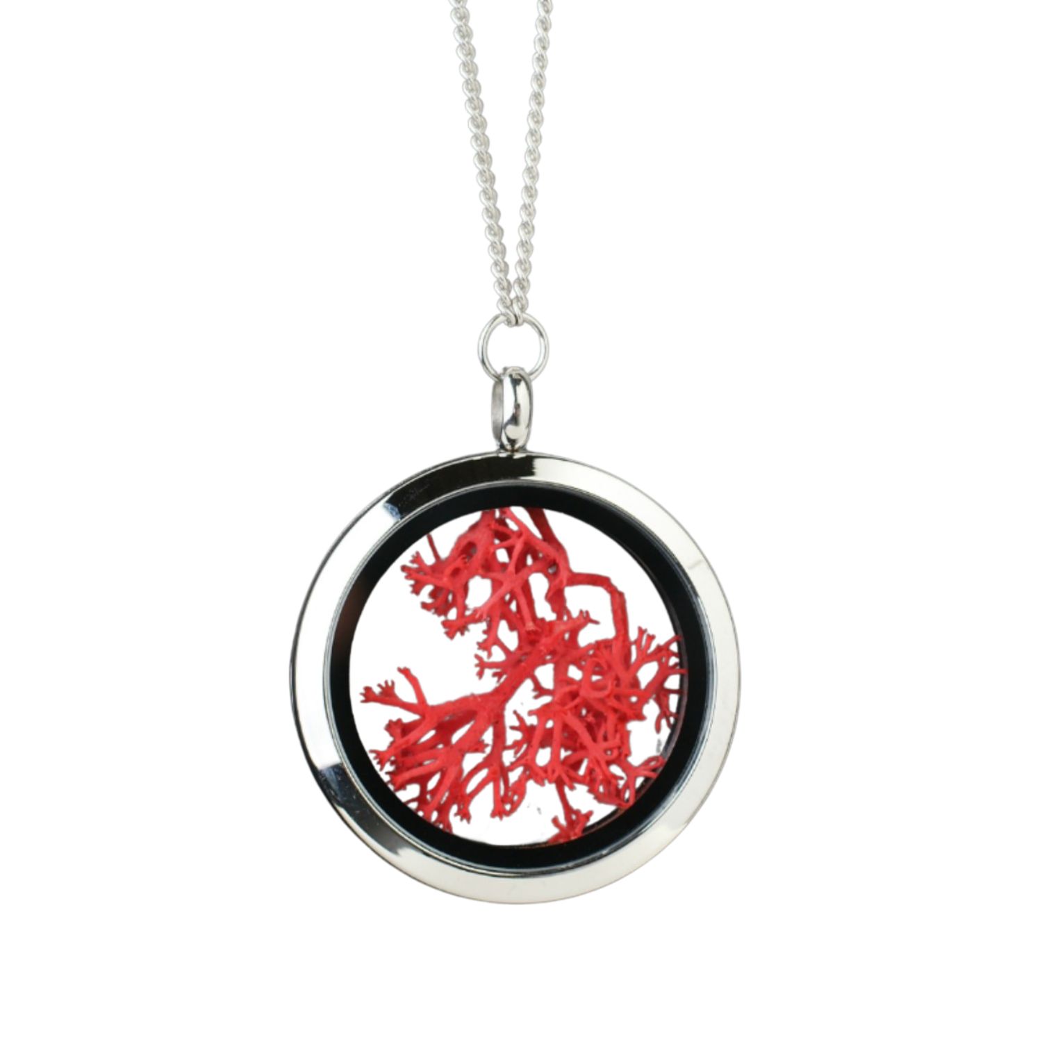 My Little Nature Women's Red / Silver Handmade Red Moss Pendant Necklace – Nature-inspired Jewelry With Real Preserve In Multi
