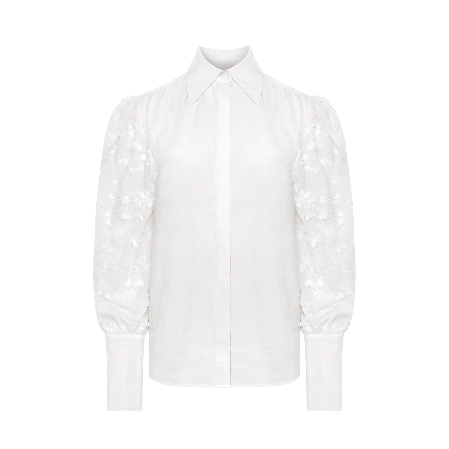 Mandragora Women's White Cotton Ecru Shirt With Embroidered Sleeves – Madden