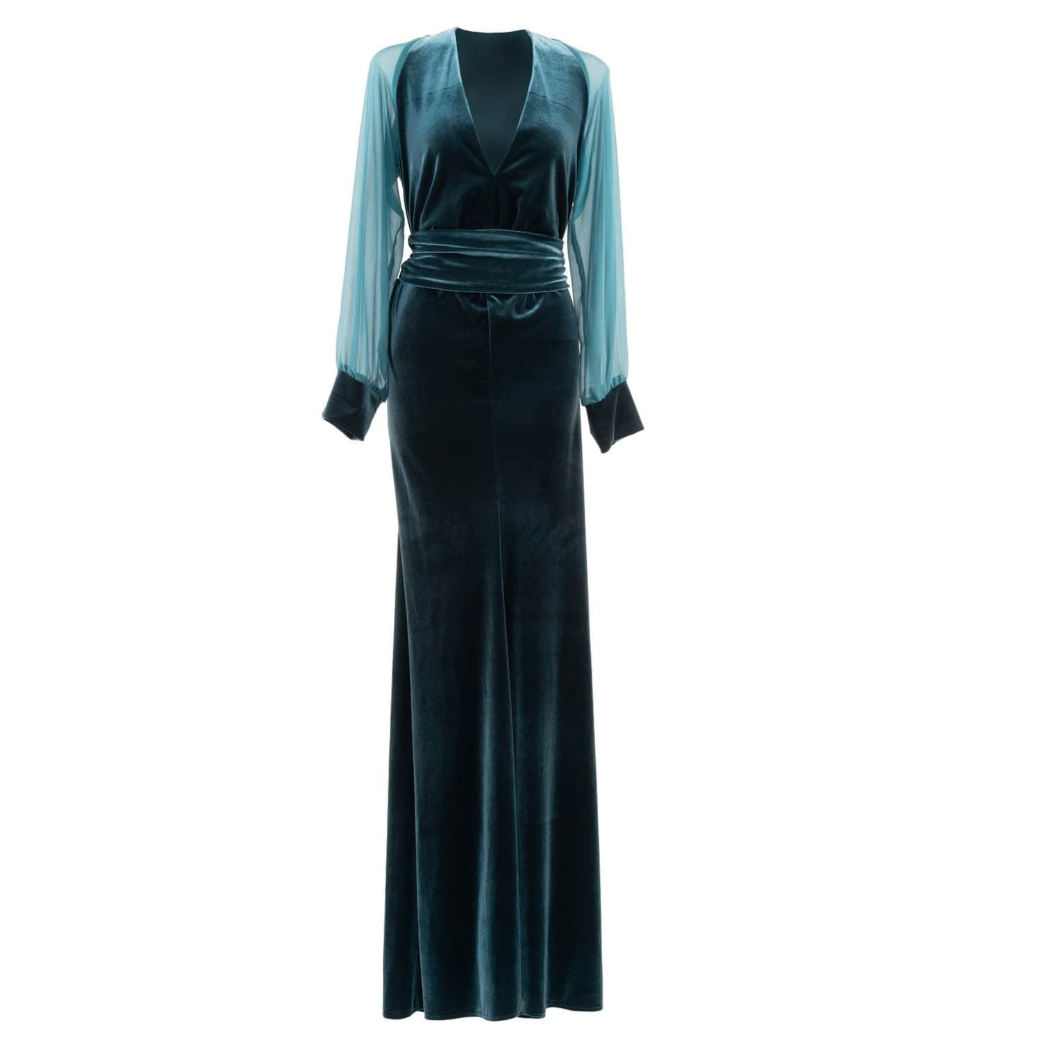 teal velvet maxi dress